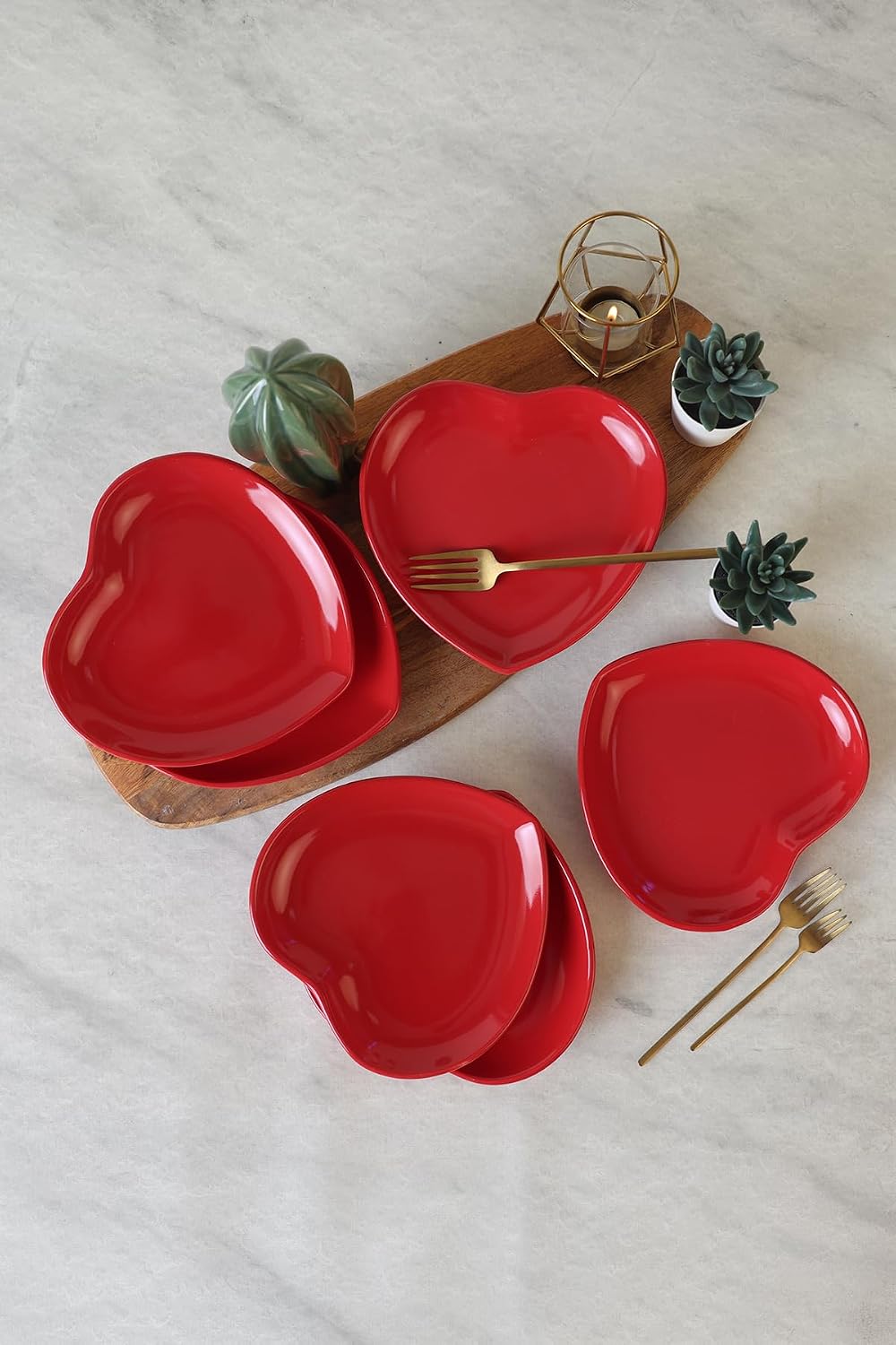 Kırmızı Kalp Pasta Tabağı 20 Cm 6 Adet 506