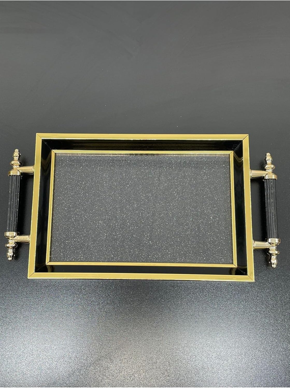 Lüks Gold Detaylı Simli Sunum Tepsisi Yaldızlı Tepsi 32 * 17CM