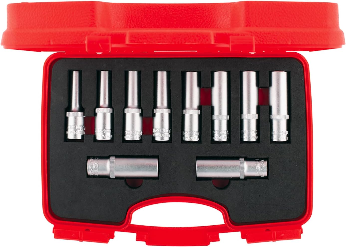 1108006010 10 Parça 1/2" Altı Köşe Derin Lokma Takımı, Krom, 10 Parça Set