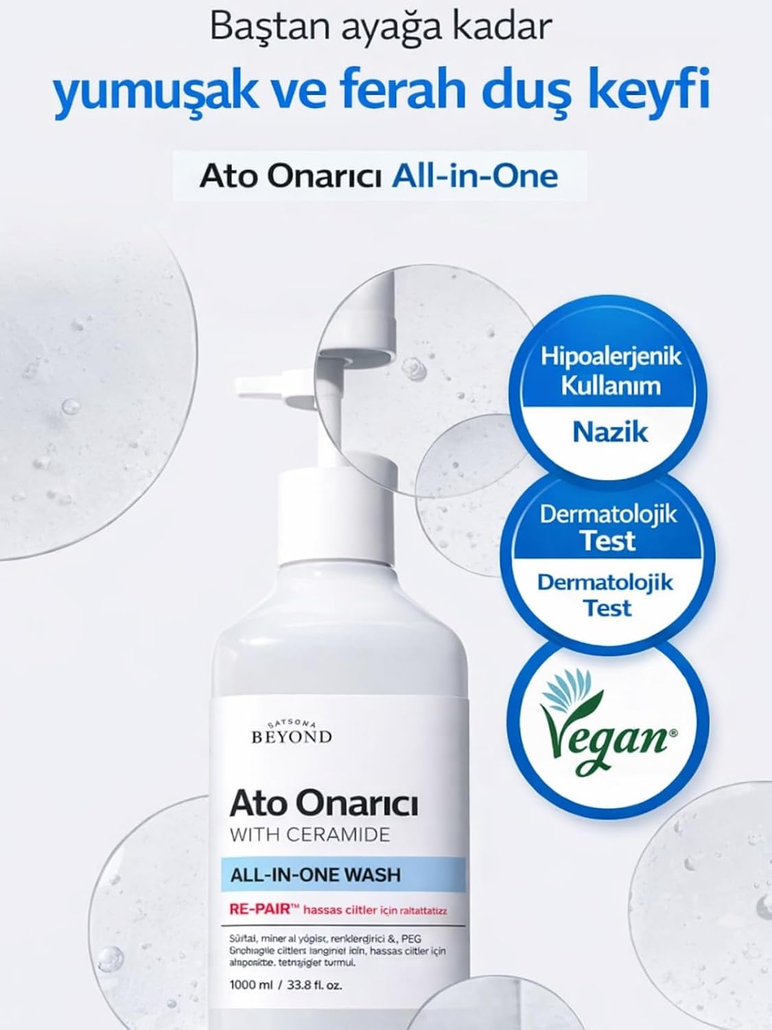 ATO Repair All-in-One Wash 1L Seramid Panthenol Hassas Cilt Temizleyici Duş Jeli