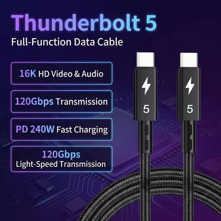 ZR1107-T Thunderbolt 5,0 Type-C Kablo 240W PD Hızlı Şarj, 120Gbps Veri Aktarımı, 16K 60Hz Görüntü Desteği, E-Marker Akıllı Çipli, Thunderbolt 3/4/USB4 Geriye Uyumlulu Örgü Kablo