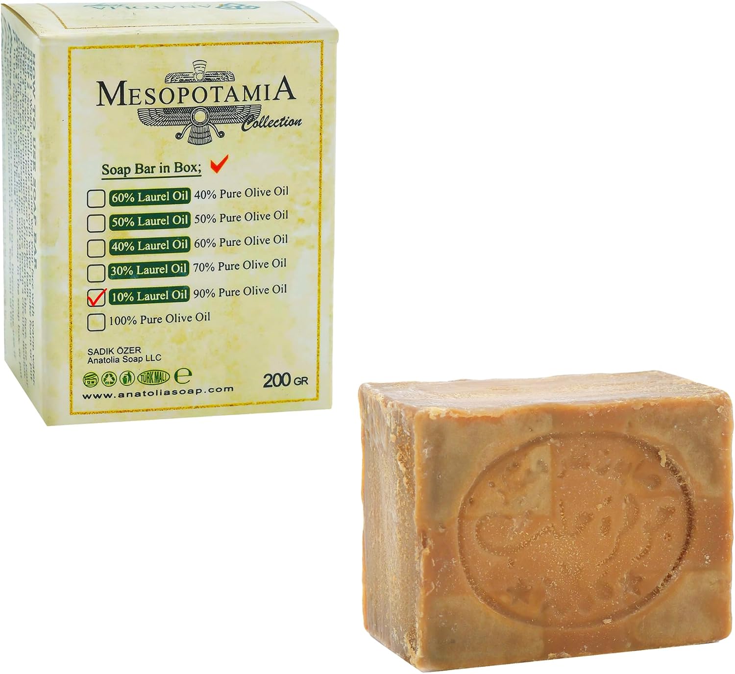 Arap Sabunu, %10 Defne Yağlı ve %90 Zeytin Yağlı kastilya Organik Doğal Nemlendirici Saç ve Vücut için, Bitkisel Geleneksel Antik Sabun 1 Count (Pack of 1) ort 200 gr