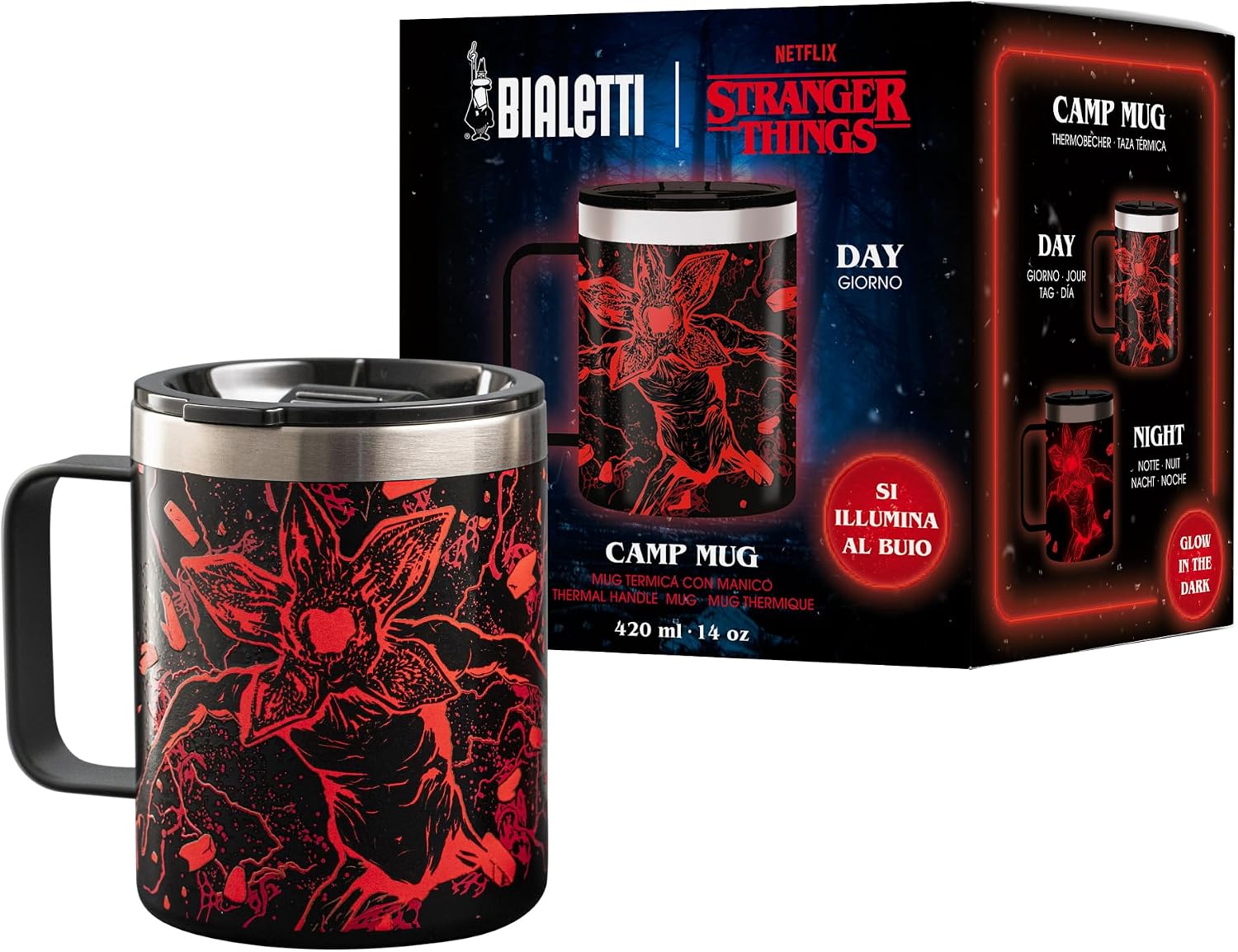 Stranger Things Saplı Termos Kupa - Karanlıkta Parlayan - Mükemmel Sıcaklık Koruma Özelliği - Bulaşık Makinesinde Yıkanamaz - 420 ml