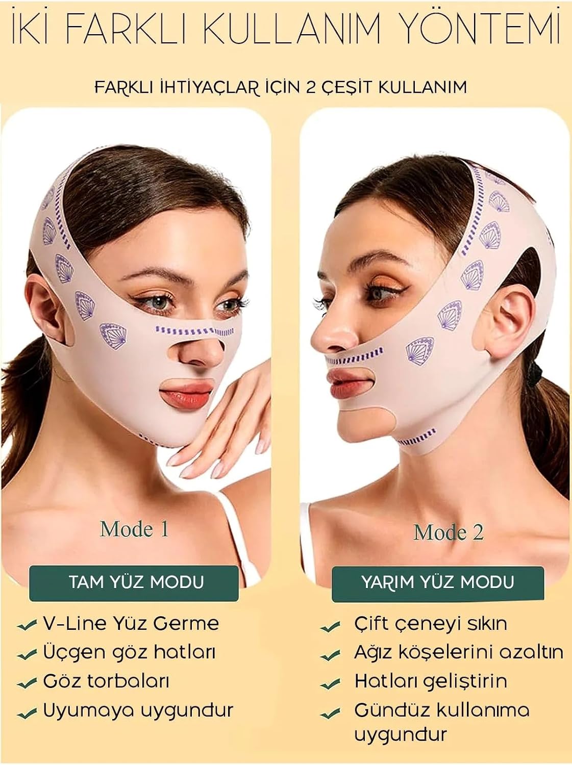 Yüz Şekillendirici Maske, V Çene Sıkılaştırıcı Band, Yüz ve Boyun İncelten Maske, Ten Rengi