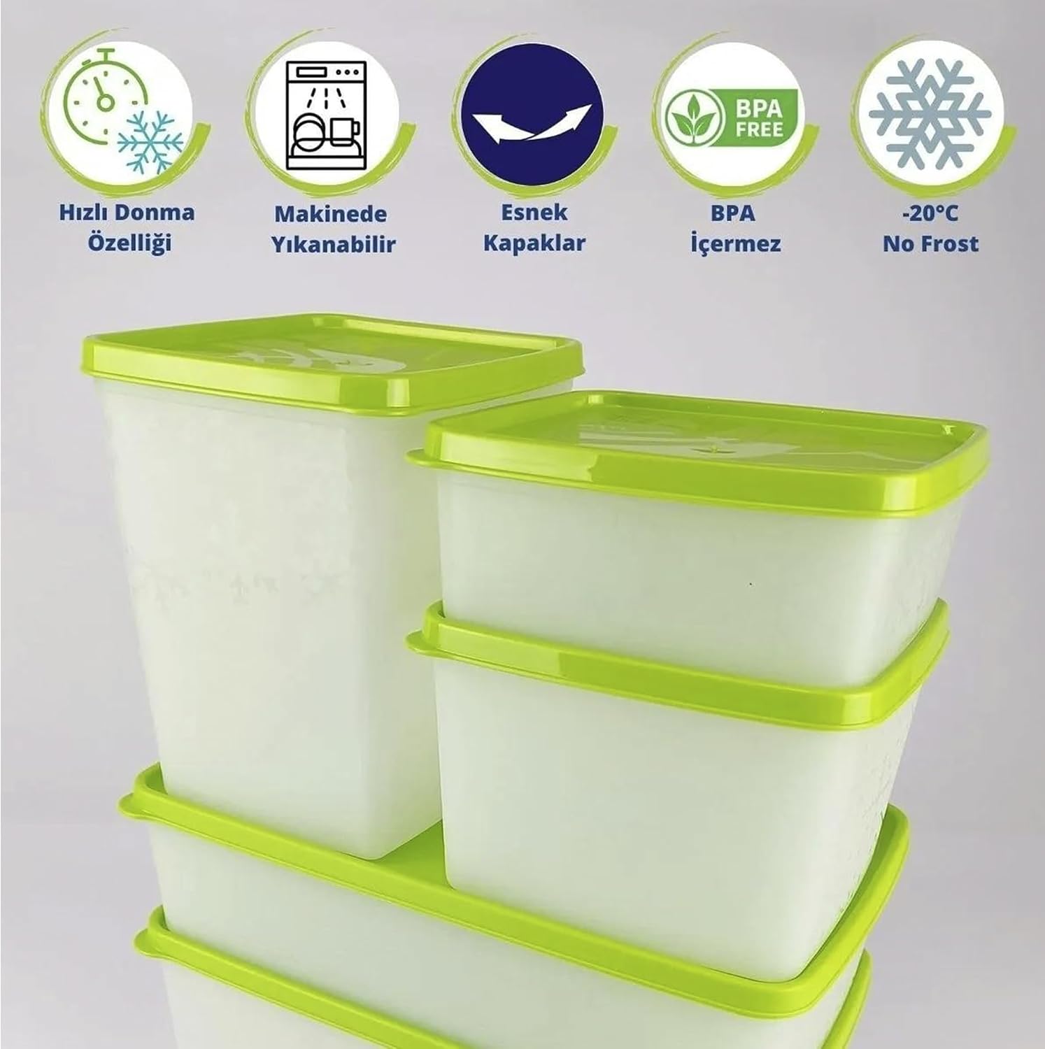 Hobby Life Alaska Derin Dondurucu Saklama Kabı 6'lı Set 9.5 Litre - BPA (Yeşil)