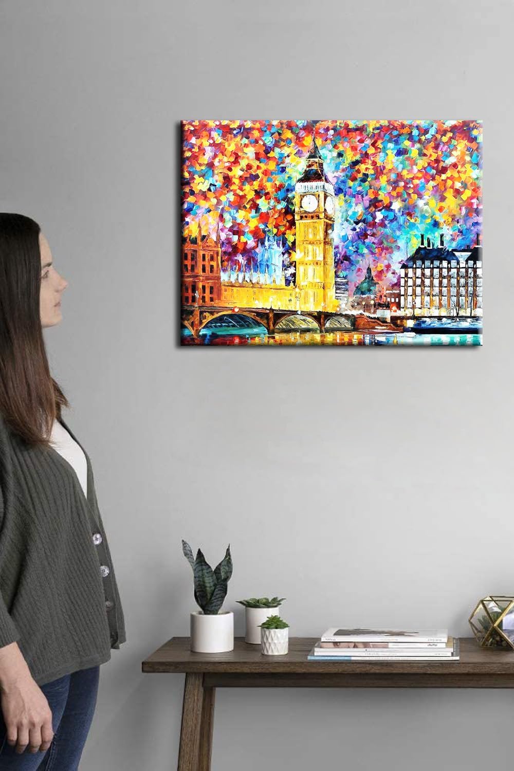 Renkli Dekoratif Big Ben Tarihi Londra Saat Kulesi Tablosu. Duvar Panoları: New York Retro Soyut Klasik Klimt Van Gogh Atatürk 50x35 no-7461