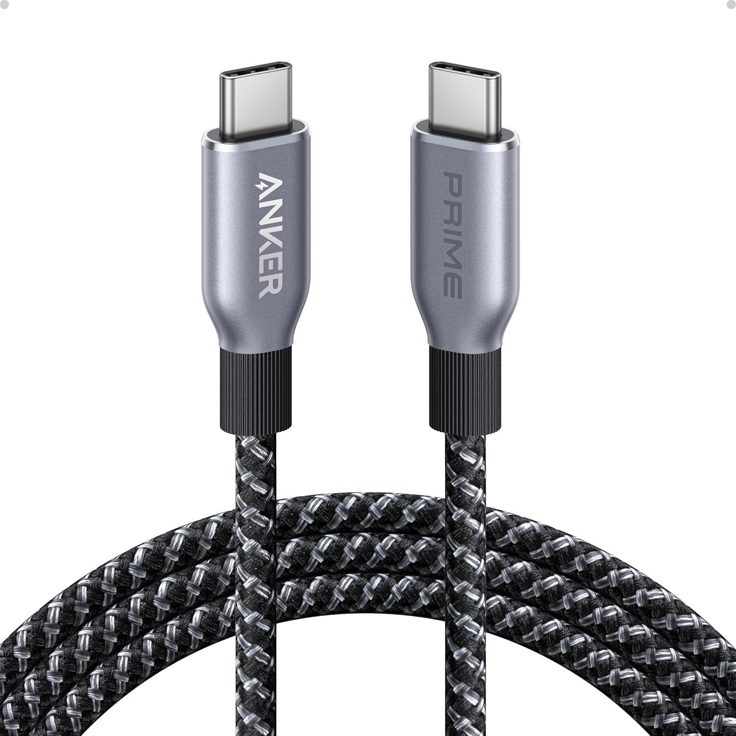 Prime USB-C - USB-C Kablosu, 240W, 90 cm Hızlı Şarj Kablosu, Geri Dönüştürülmüş Naylon Örgülü Tasarım, Siyah - A88E2