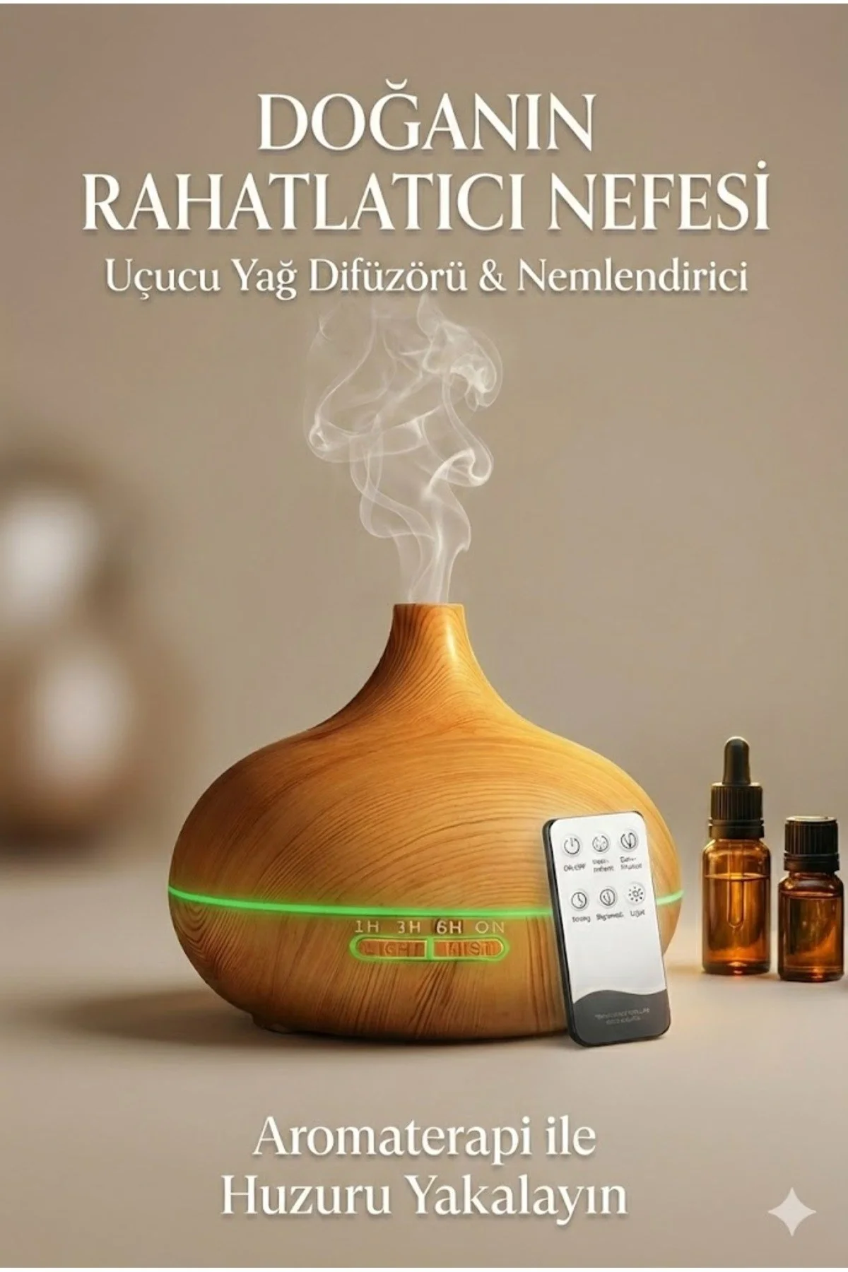 Aroma Difüzör Gece Işığı 7 Led Nemlendirici Kumandalı 550 ml Buhar Makinesi