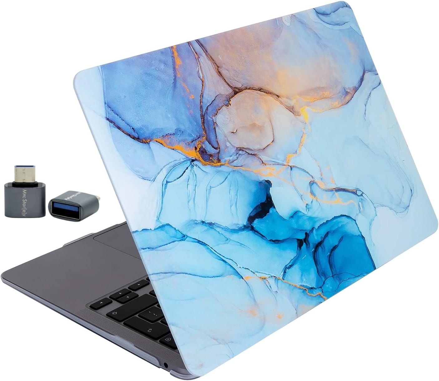 MacBook Air 13.6 İnç Mermer Desenli Kılıf A2681 A3113 A3240 A3449 M2 M3 M4 M5 Uyumlu Sert Kapak Hard Case Açık Mavi