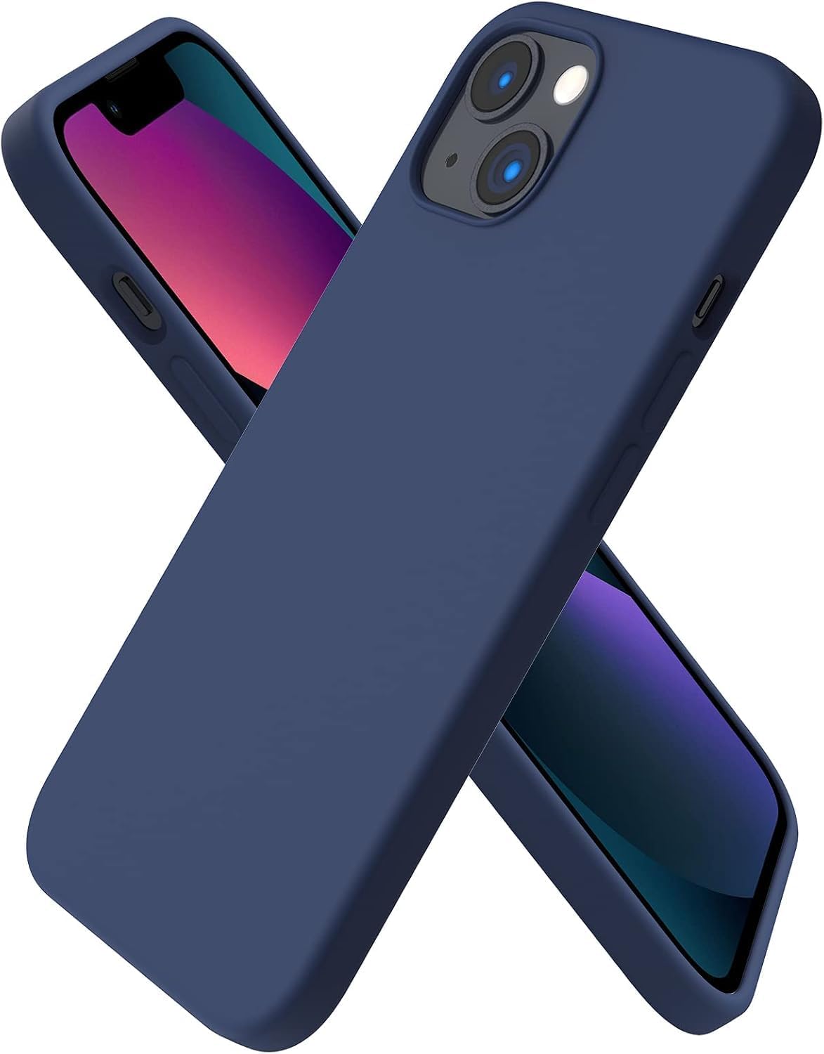 iPhone 13 / iPhone 14 ile Uyumlu Kılıf, İçi Kadife Kaplamalı İnce Sıvı Silikon Tam Koruma Yumuşak Jel Silikon Kapak, Lacivert