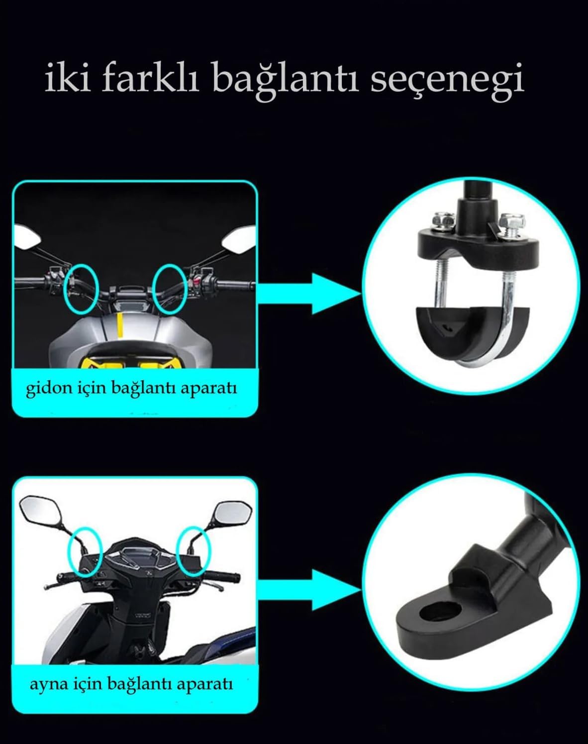 Bisiklet Motosiklet ve Scooter için Gidon Uyumlu Telefon Tutucu Orjinal Malzeme Yüksek Kalite Güneşlik Tasarımlı Universal Modellere Uyumlu Kolay Kurulum MT-E