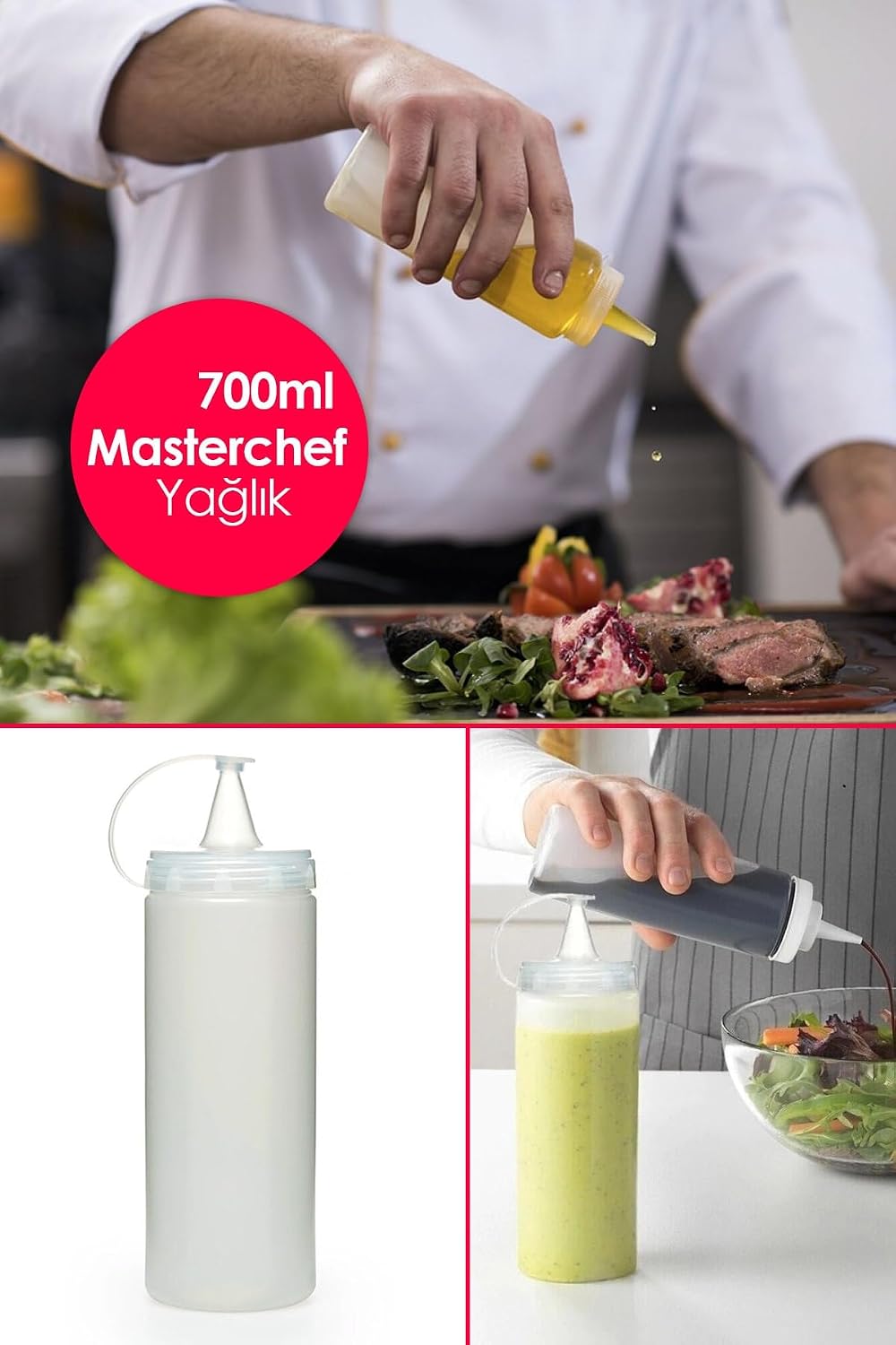 Masterchef Sızdırmaz Kapaklı Plastik Yağ Şişesi, Yağdanlık Sos Şişesi, 700 ml, Şeffaf, Modern