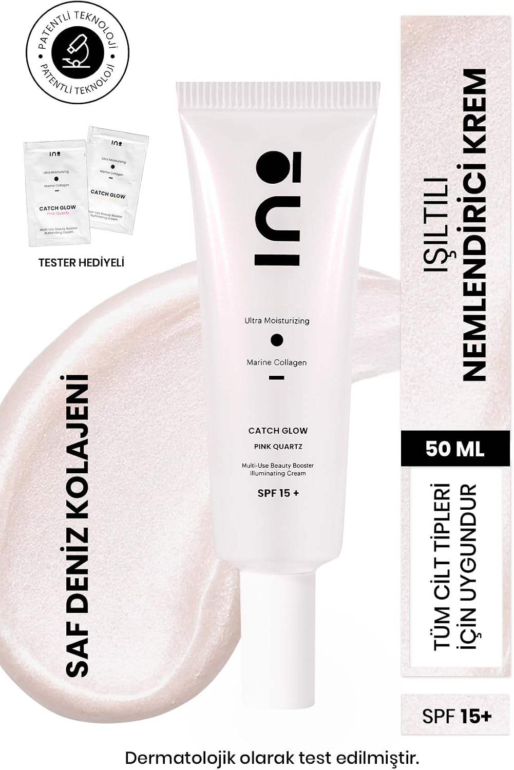 Pink Quartz Işıltılı Nemlendirici Makyaj Bazı ve Yüz Kremi - 50ml SPF15 (Saf Kolajen)