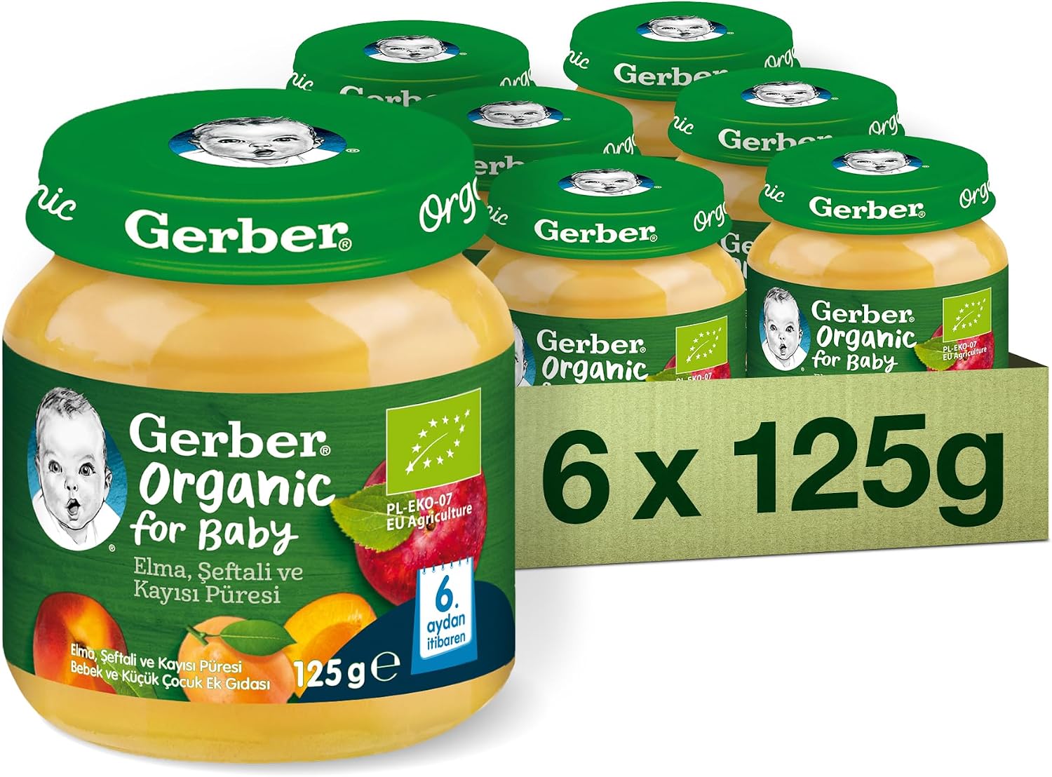 Organik Elma, Şeftali ve Kayısı Püresi 6 x 125 gram x 6