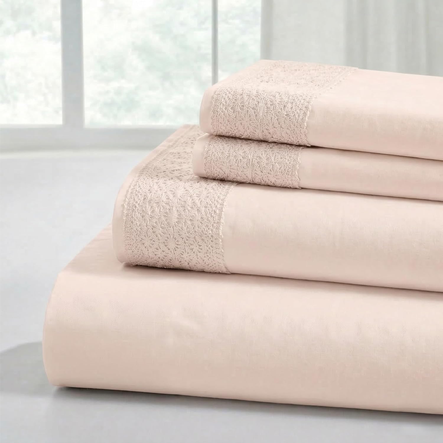 Yumuşak Mikrofiber Tığ İşi Dantel Çarşaflar - Lüks Mikrofiber Yatak Çarşafları - Düz Çarşaf, Derin Cepli Lastikli Çarşaf ve Yastık Kılıfları Allık Kraliçesi