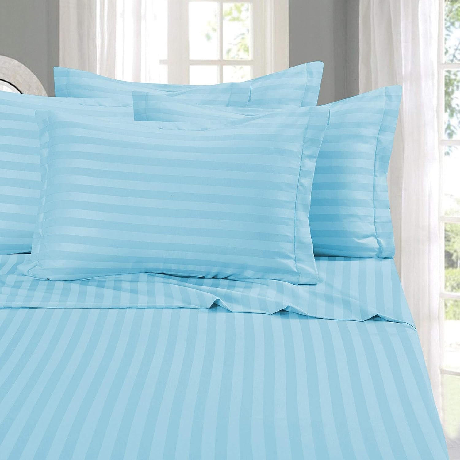 Stripe Bed Sheets Yatak Örtüsü, Akuamarin, Çift kişilik
