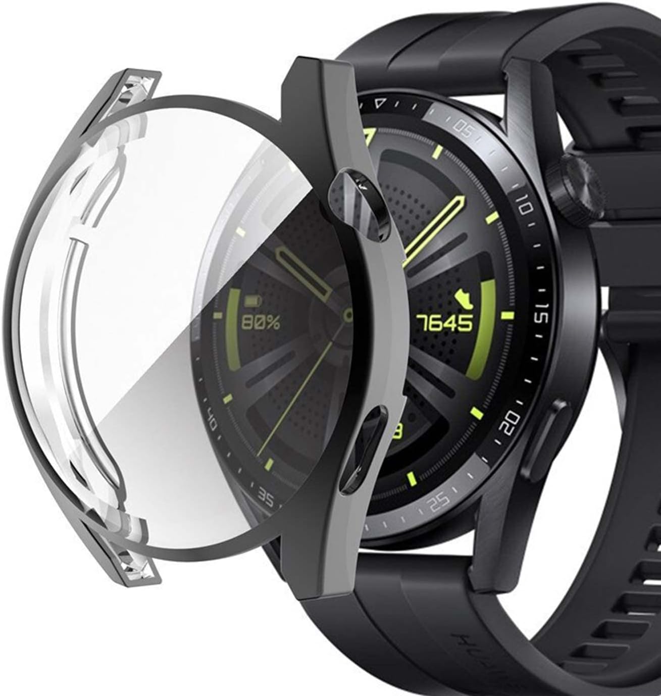 Huawei Watch GT3 46mm için Kılıf 360 Full Round Soft Silicone Siyah [Watch GT3 46mm ile Uyumlu Kılıf - Siyah]