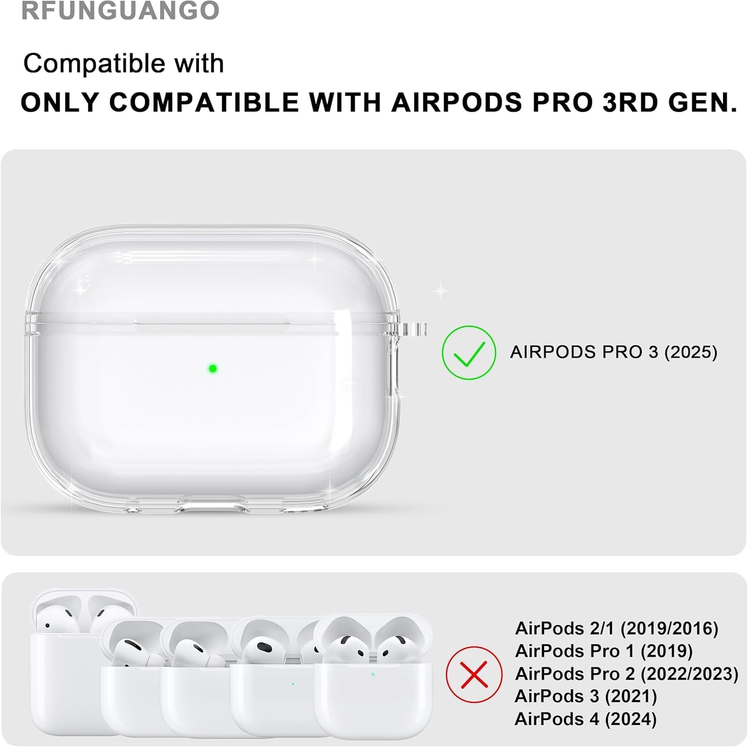 Soft Yumuşak Şeffaf Esnek Silikon Airpods Pro 3 ile uyumlu Kulaklık Kılıfı ve Karabina Anahtarlık (Şeffaf, Airpods Pro 3)