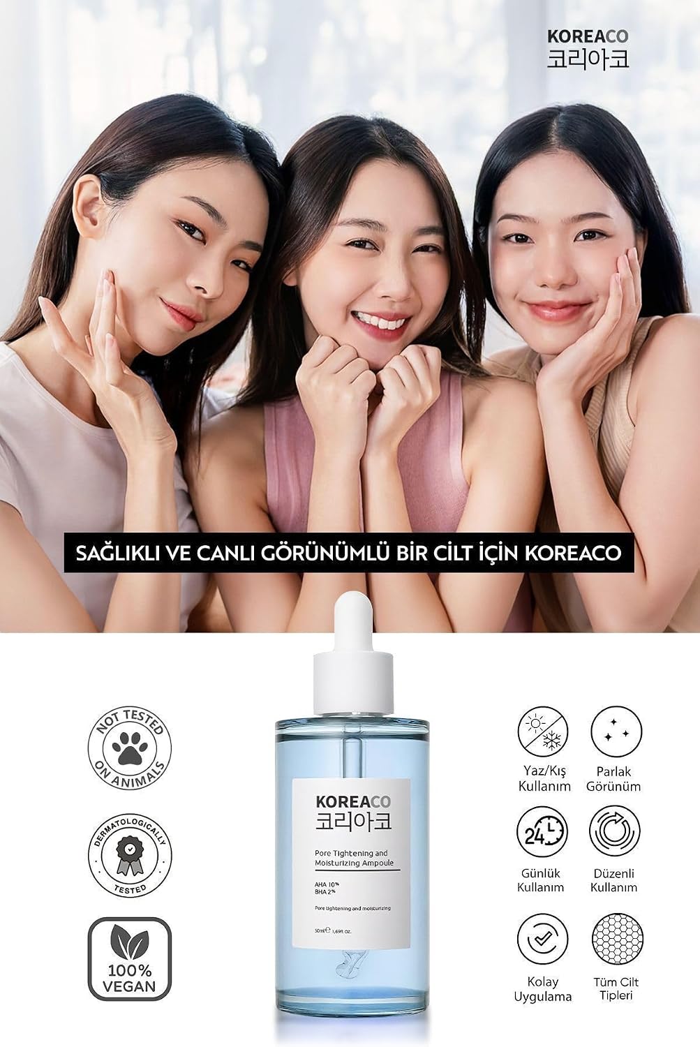Aha ve Bha Canlandırıcı ve Gözenek Sıkılaştırıcı ve Nemlendirici Aha Yüzde On-Bha Yüzde İkiAmpoule