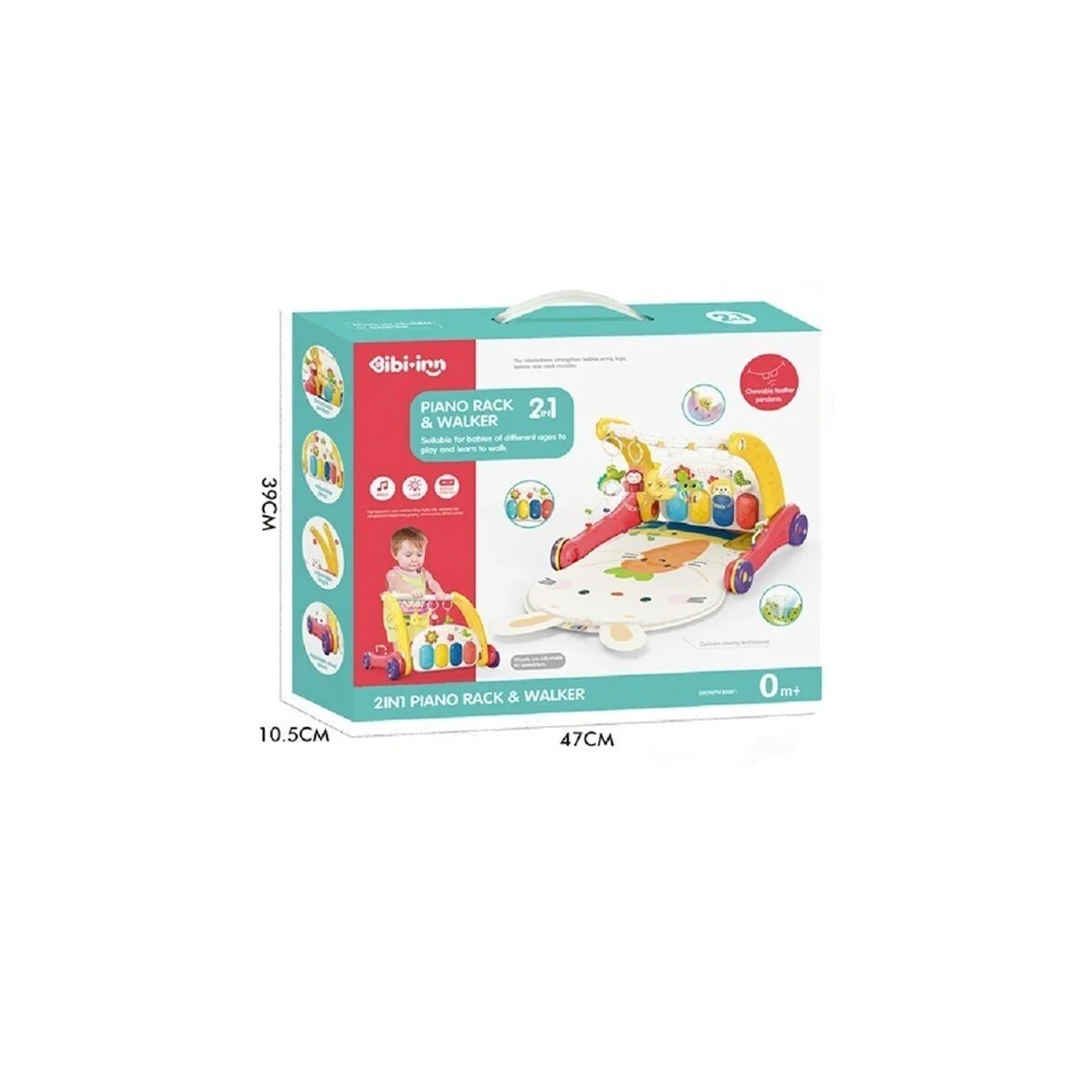 BIB6016- Vardem Piyanolu Bebek Yürüteci ve Tavşan Desenli Kırmızı Oyun Halısı 2 in 1