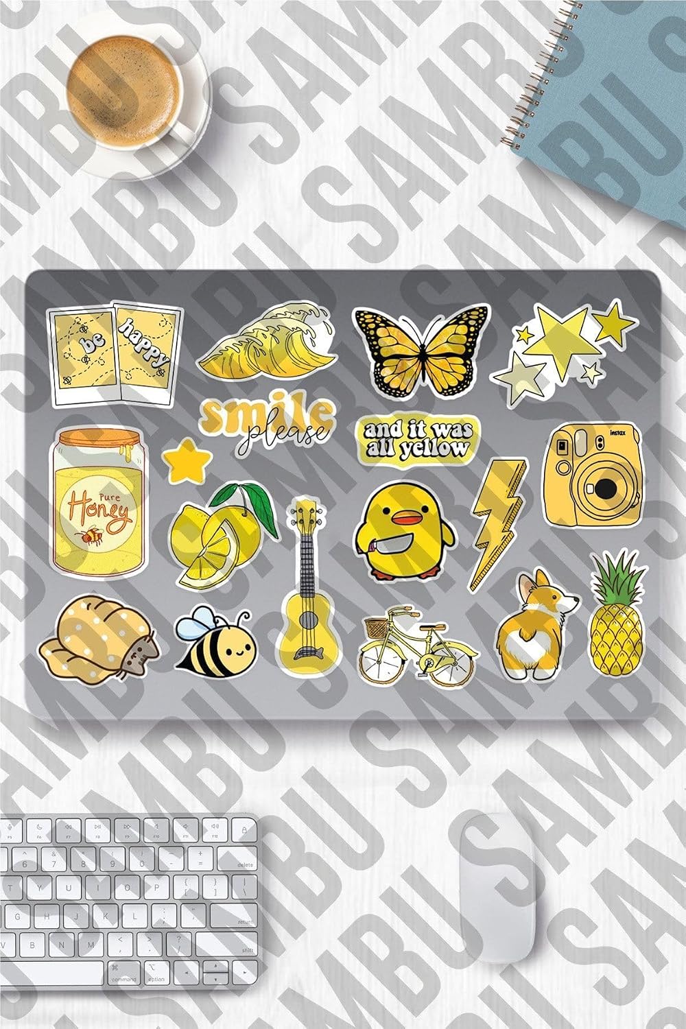 Yellow Aesthetic Temalı Sticker Etiket Seti 1 - Sarı Sticker - Laptop Notebook Telefon