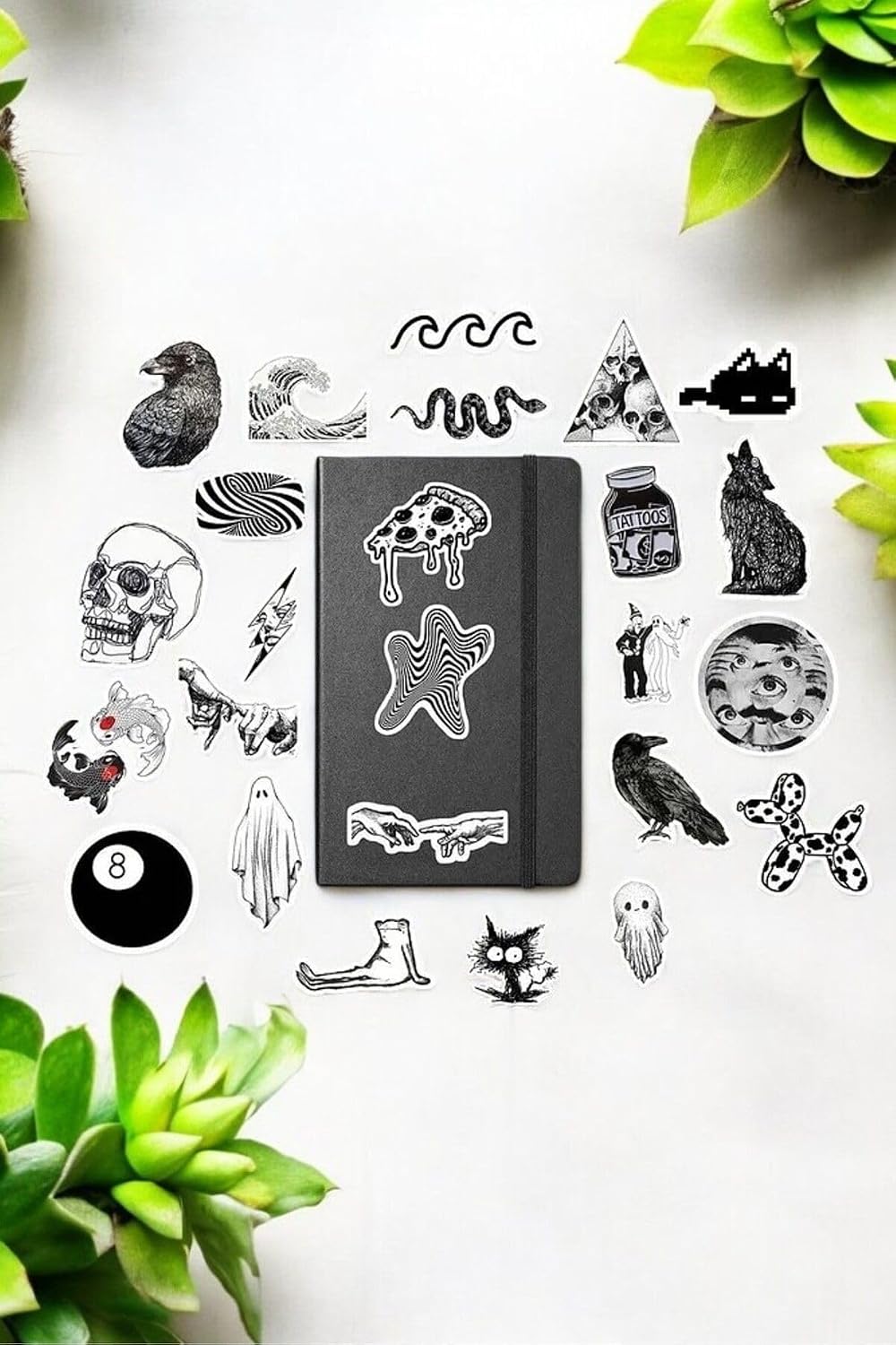 Black And White Paketi/Bullet Journal Defter Çıkartma Ajanda Laptop Etiket, 8746876874987