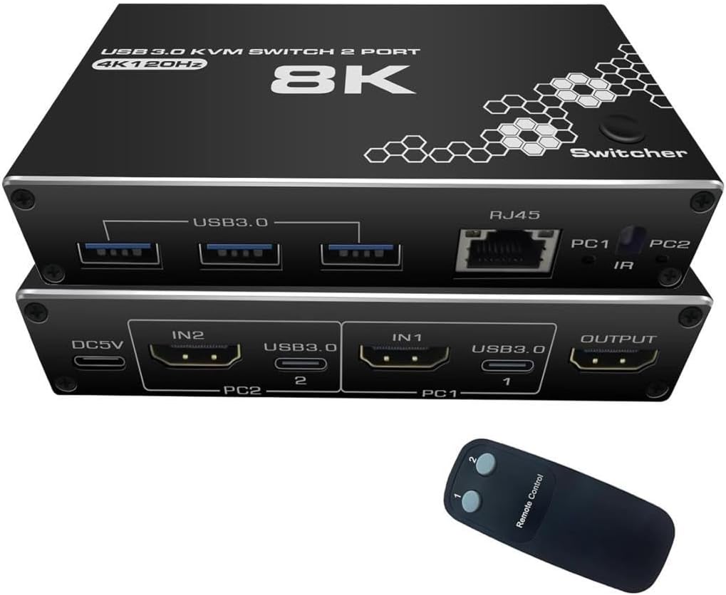 4669 Kumandalı Usb 3.0 4k Hdmi Kvm Switch 2 Port Rj45 Ethernet Pc Kasa Klavye Mouse Çoklayıcı
