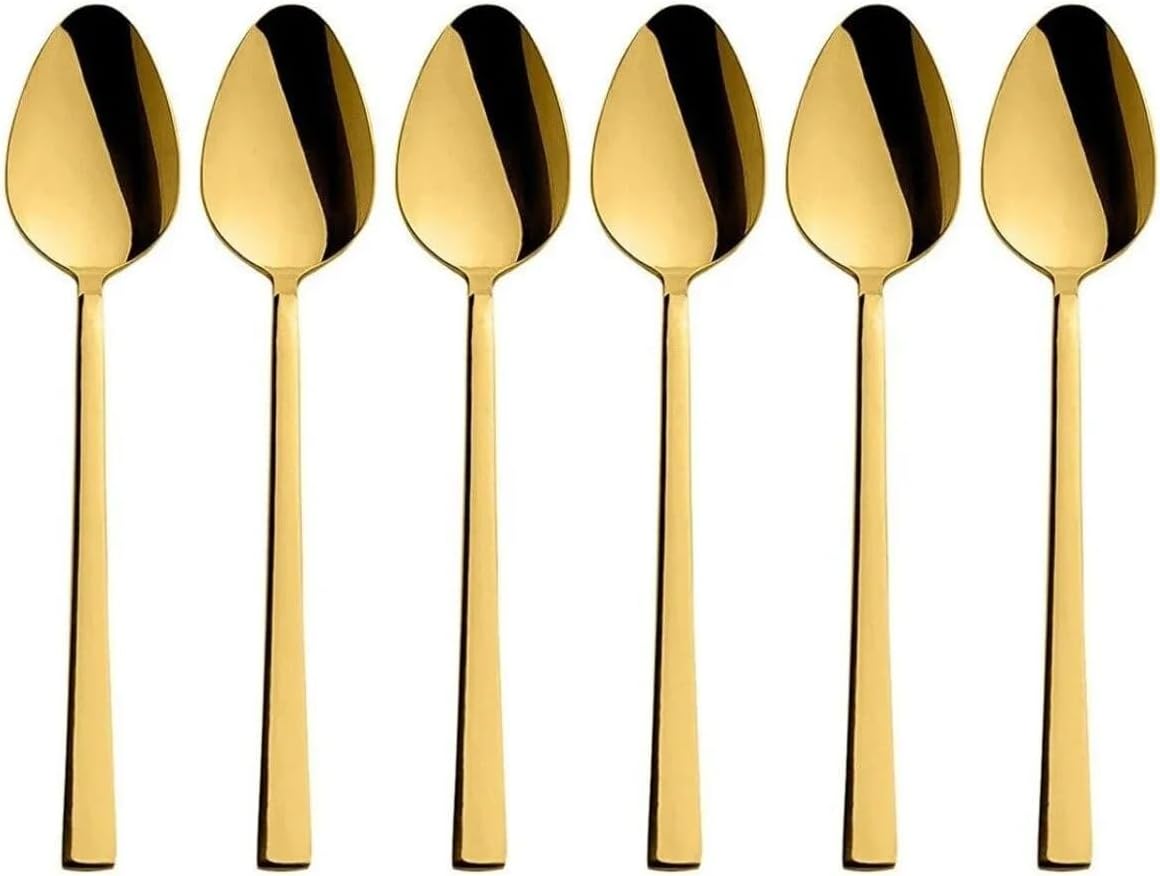 Parlak Gold Tatlı Kaşığı Seti, Kahvaltı Kaşık Seti, Paslanmaz Çelik, 6 Adet