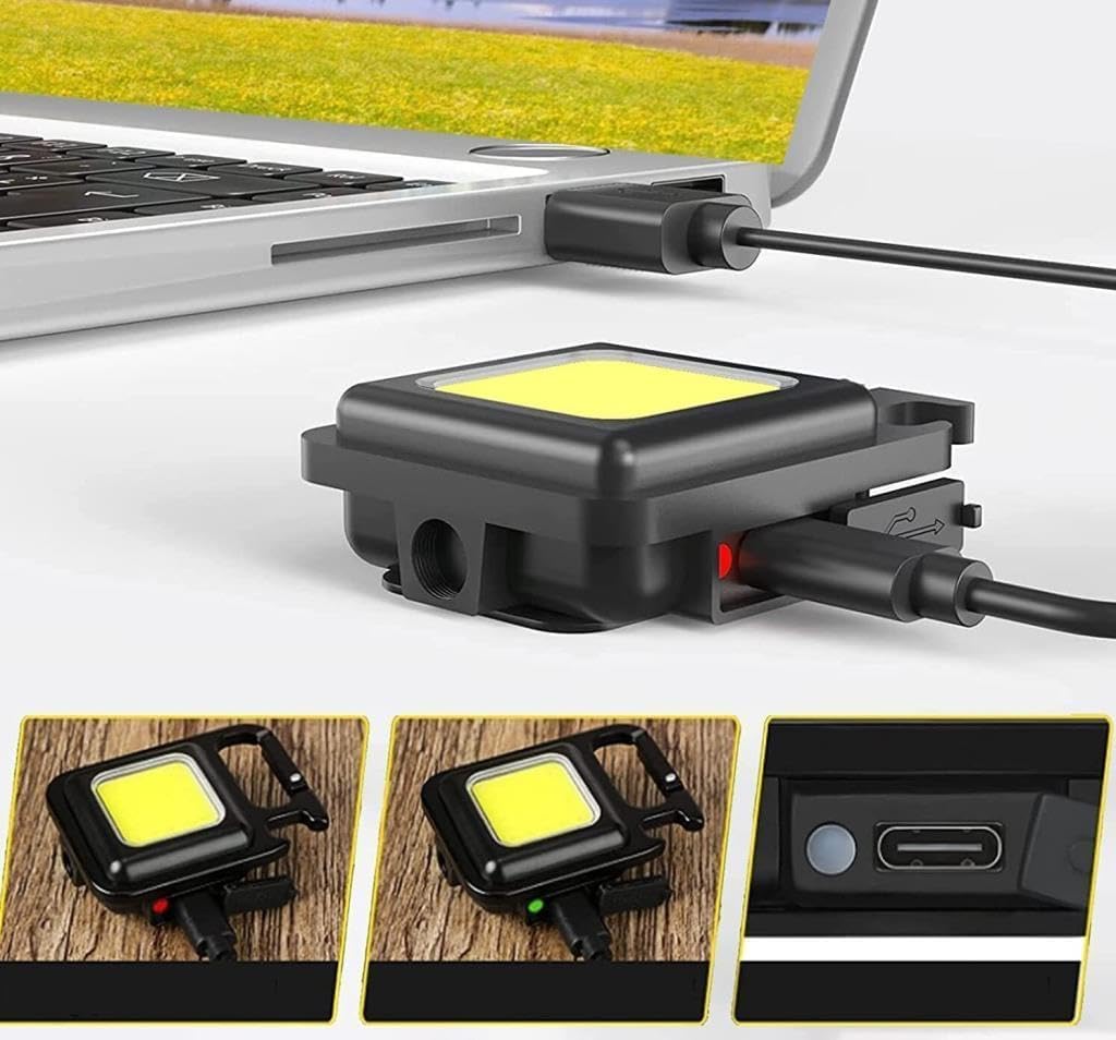 Anahtarlık Şeklinde Metal Kasa COB Kare Fener – Kamp & Outdoor Suya Dayanıklı Mini COB LED Işıldak, Type‑C Şarjlı, Mıknatıslı Taşınabilir El Feneri Anahtarlığı