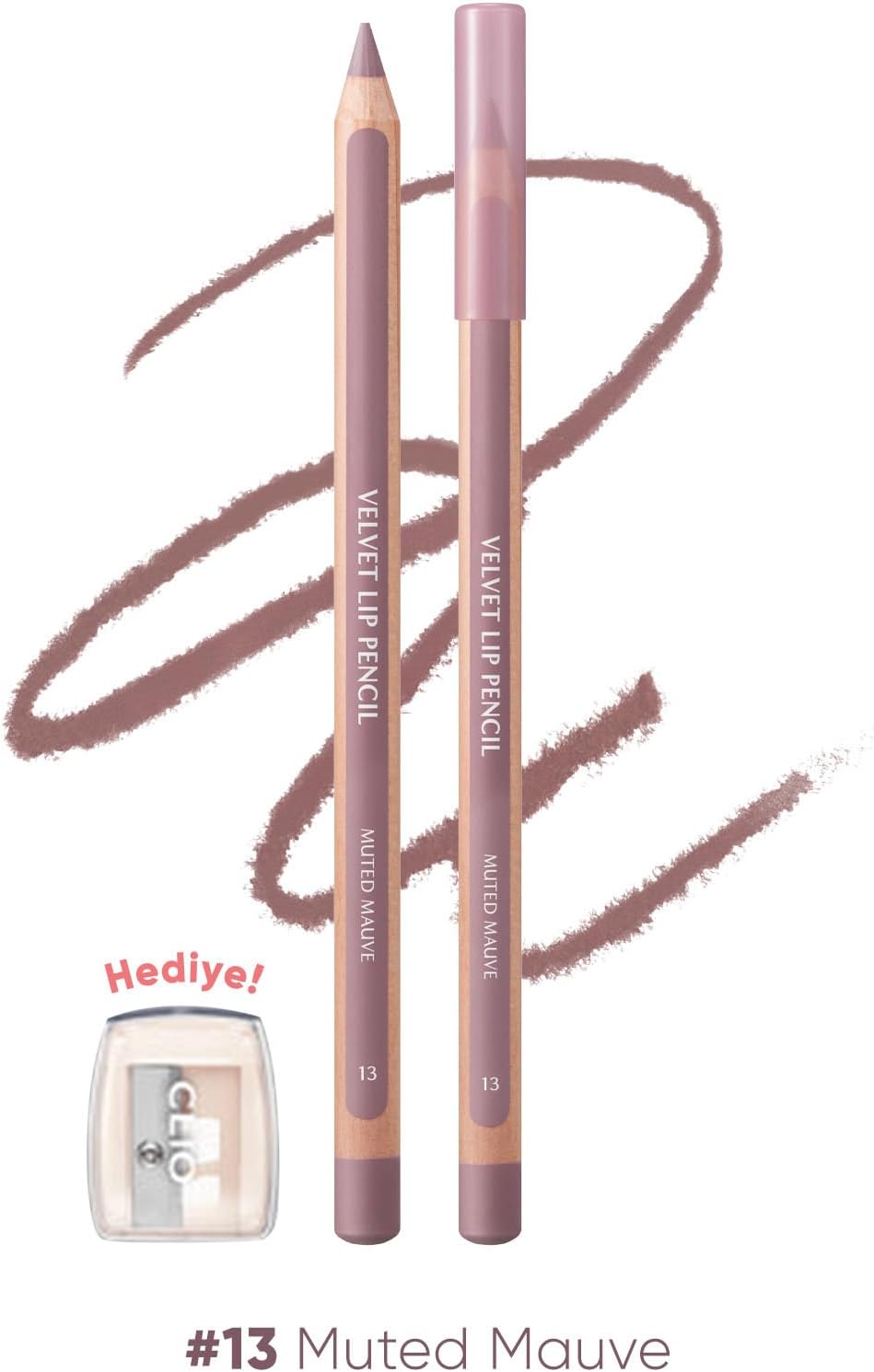 Kremsi Formüle Sahip Dudak Kalemi ve Kalemtıraş Seti Velvet Lip Pencil Set 13 Muted Mauve