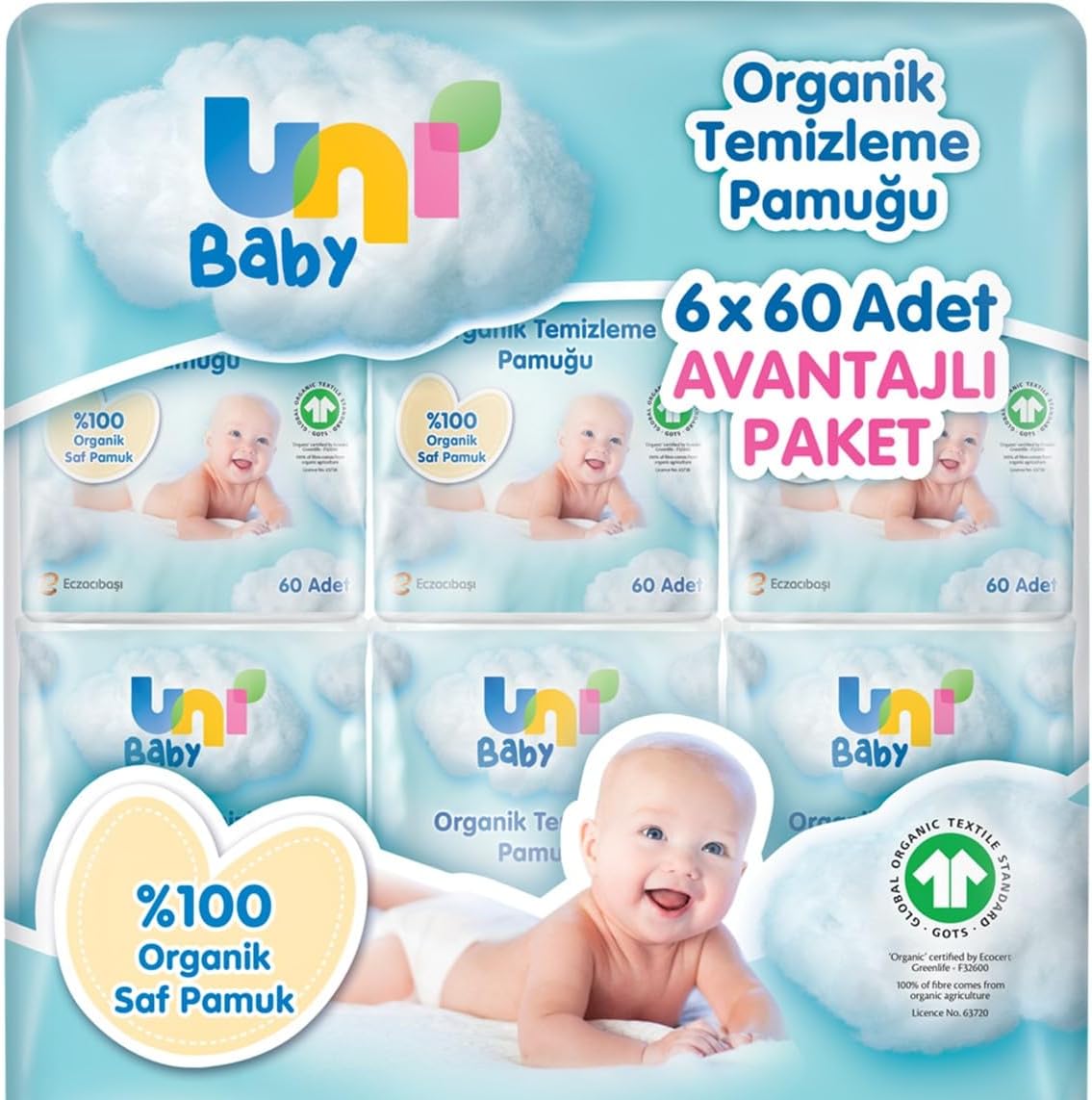 Bebek Temizleme Pamuğu 6*60 Adet
