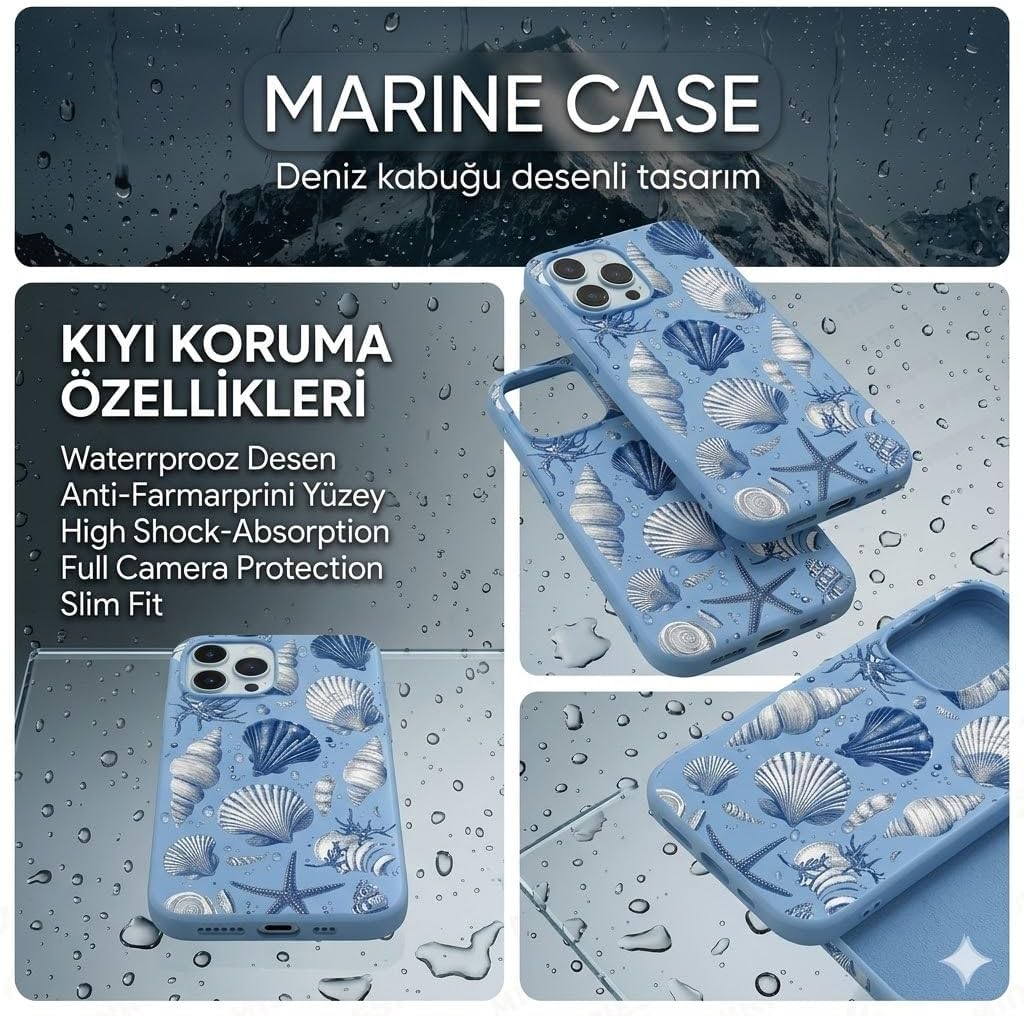 iPhone 15 İçin Marine Cover Desenli Silikon Kılıf | Yüksek Kalite UV Baskı & İçi Kadife Lansman Kapak Bebe Mavisi