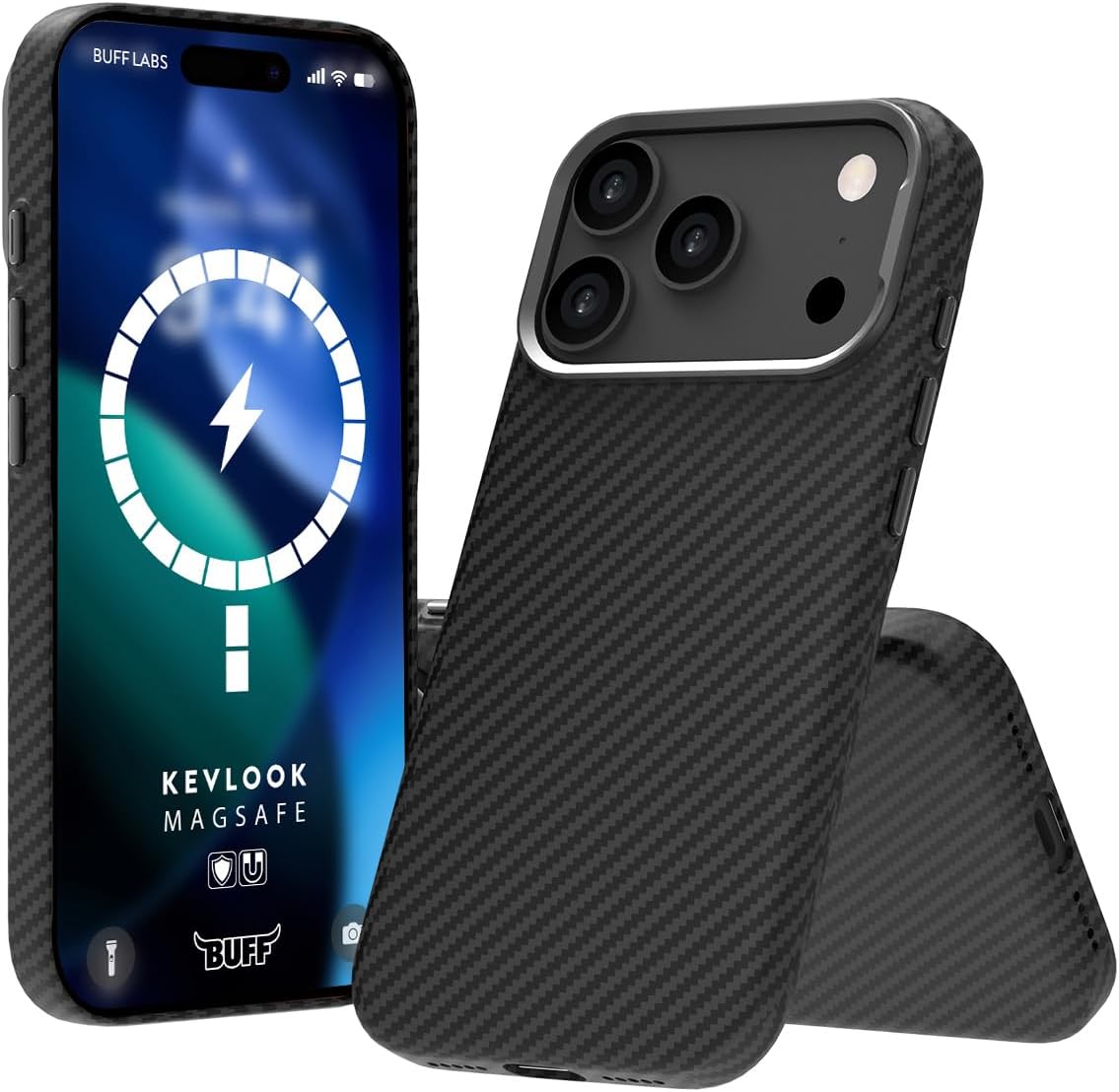 iPhone 17 Pro Max ile Uyumlu Kablosuz Şarj Uyumlu Destekli Kevlook Kılıf Darbe Önleyici, Tam Koruma (Siyah)