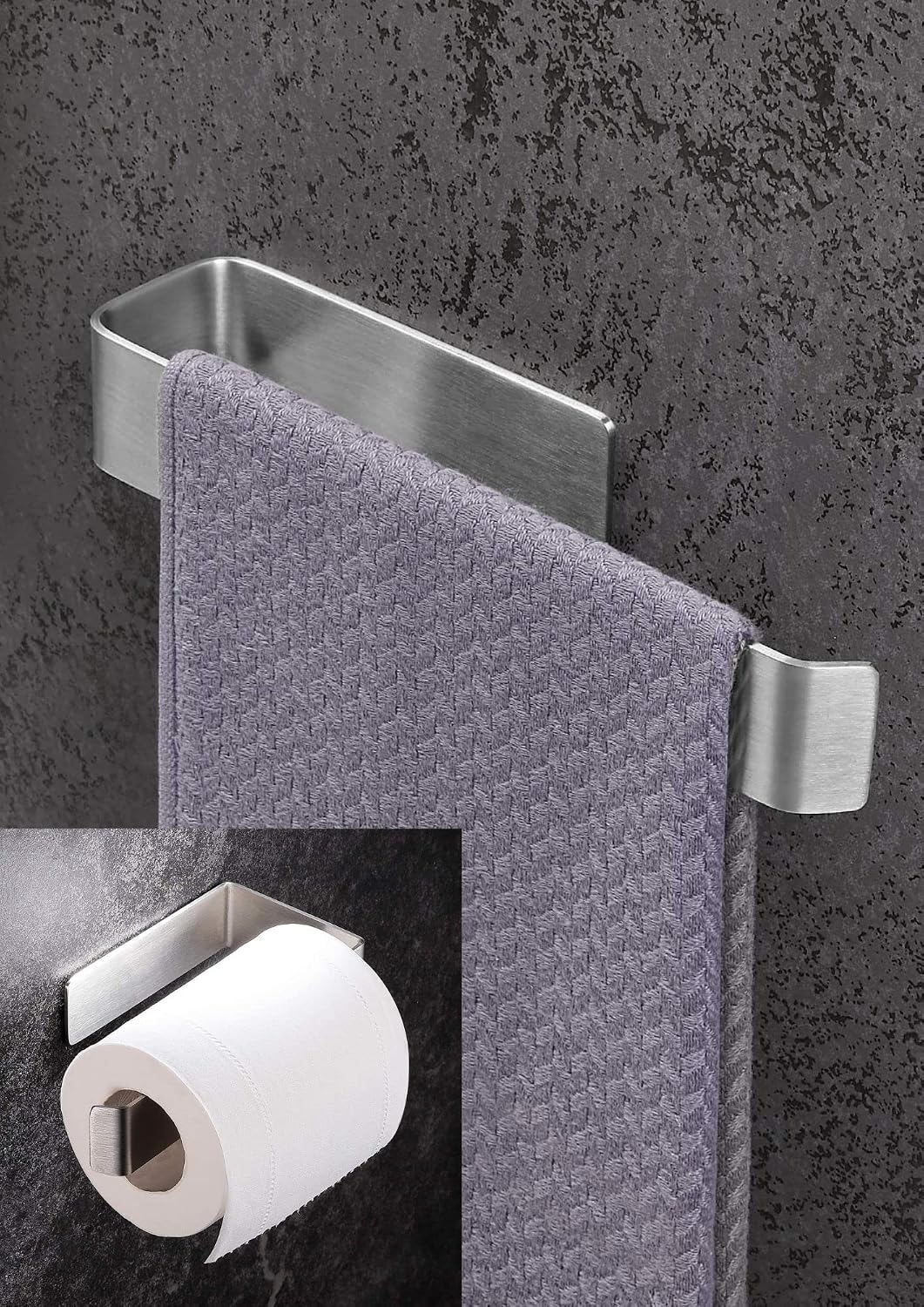 Paslanmaz Çelik Havluluk ve Tuvalet Kağıdı Askısı SET INOX Kendinden Yapışkanlı Anında Kolay Montaj Vida Yok!
