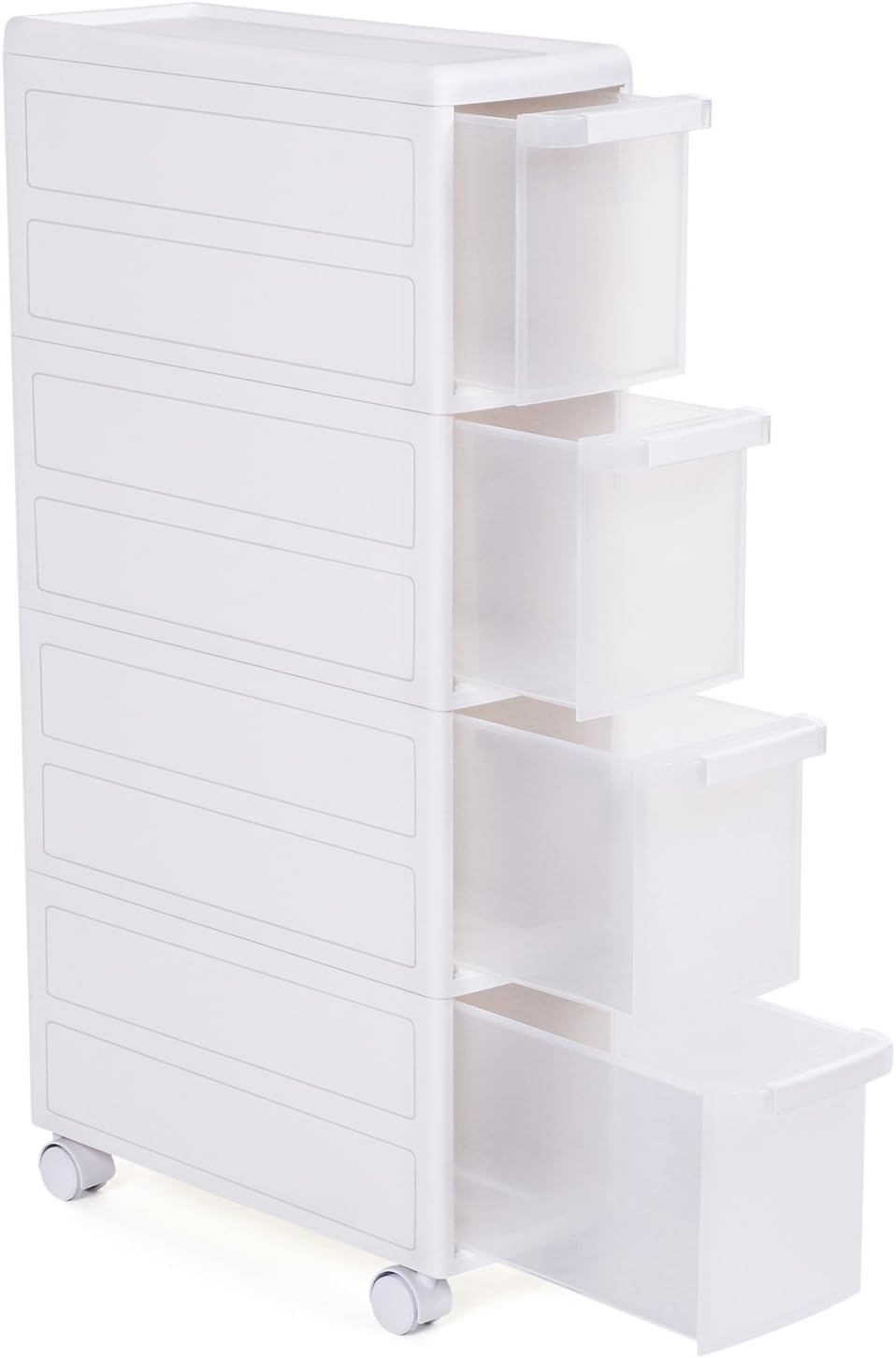 4 Çekmeceli Raf, 4 Katlı 2 Ayrı Parça Kullanım, Mutfak Rafı Banyo Raf Standı Tekerlekli Niş Raf 84,5 cm Yükseklik, Beyaz Kfr05W