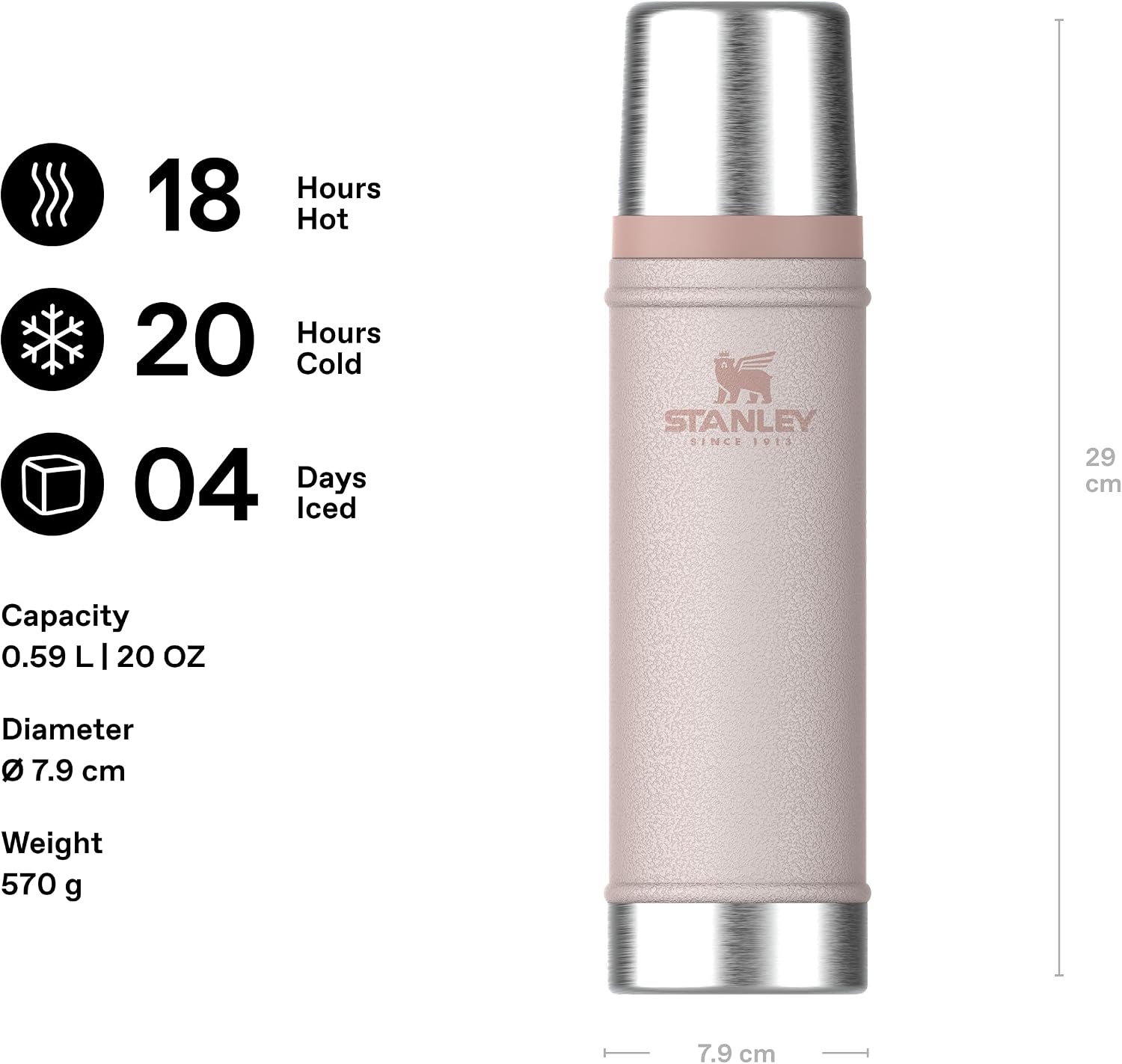 Classic Legendary Vakumlu Termos 0.60 Litre - Hammertone Rose Quartz | Paslanmaz Çelik