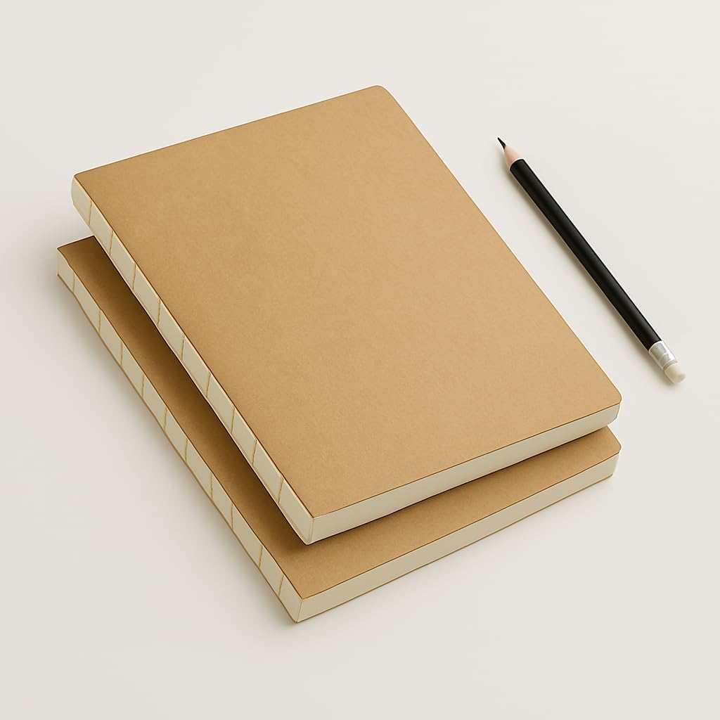 Özel Tasarım Kraft Kapaklı A4 Defter - 180 Derece Açılabilir, Sırtı Dikişli,%100 El İşçiliği, Ofis, Okul, Günlük Kullanım İçin İdeal Defter (Kareli)