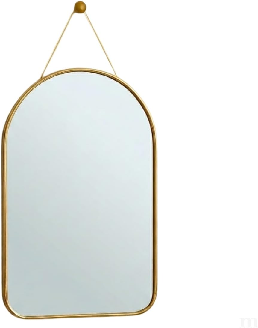 DEİNHAUS Dekoratif Duvar Aynası, 23x40 cm, İnce GoldMetal Çerçeve, Kemer Tasarım, Sarı Askı İpli, Modern Stil, Antre ve Banyo için