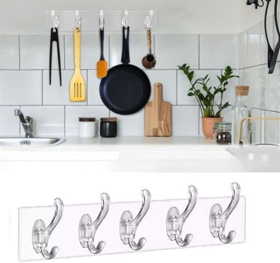 5'li Güçlü Yapışkanlı Şeffaf Duvar Askısı Banyo Mutfak Düzenleyici Pratik Askılık
