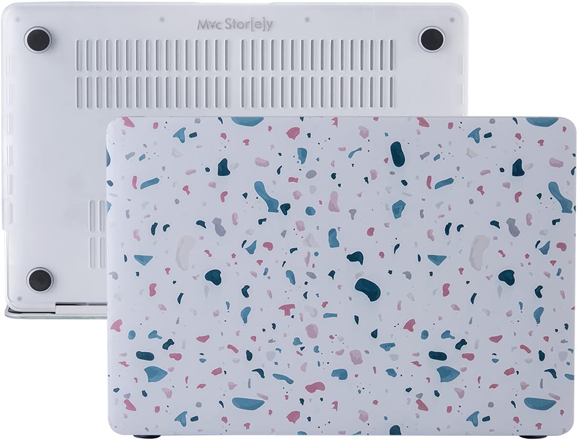 MacBook Air 13 Kılıf A1932 A2179 A2337 M1 Uyumlu Terrazzo Desenli Sert Koruyucu Hard Case Şeffaf Hafif Çizilme Önleyici Beyaz