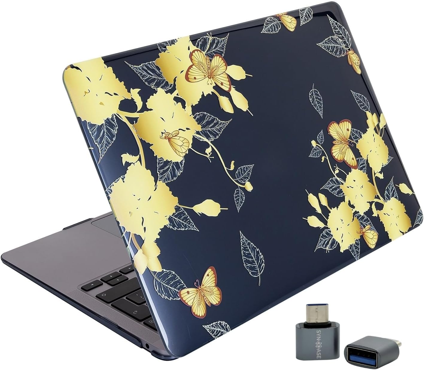 Huawei MateBook D15 Uyumlu Kristal Parlak TPU Kılıf | Lazer Baskılı Çiçek Desenli İnce Sert Kapak Laptop Koruyucu Sarı