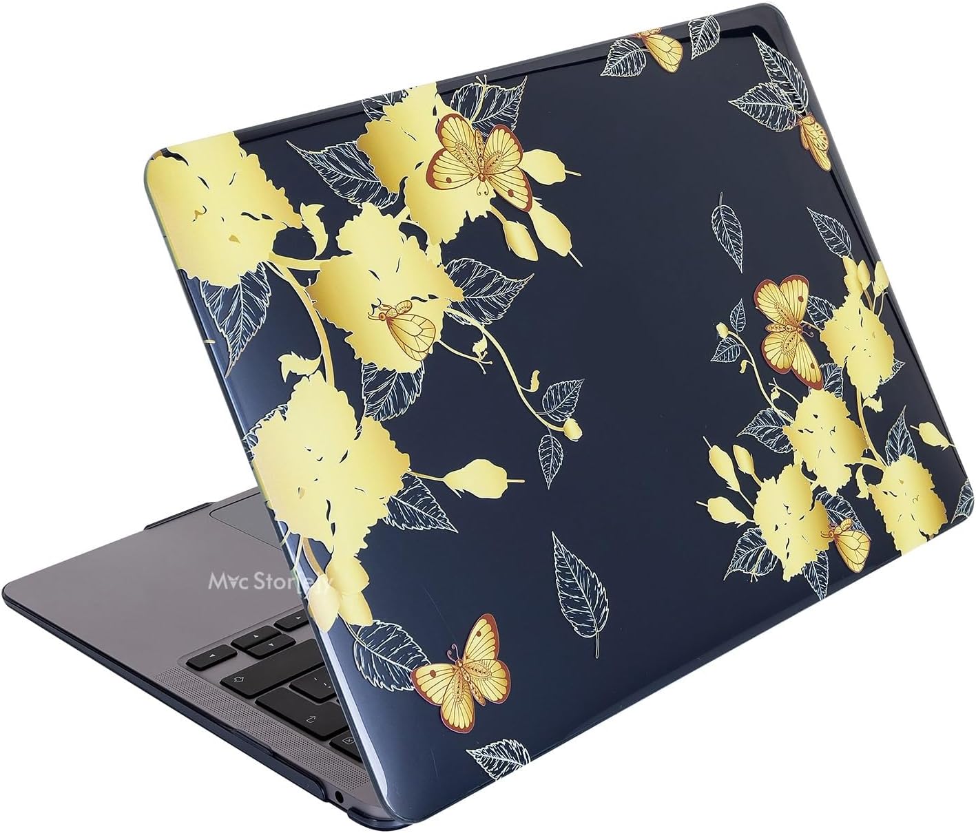 MacBook Air M1 Kılıfı 13.3 İnç A2337 A2179 A1932 Uyumlu Kristal Parlak Çiçek Desenli Sert Kapak Hard Case Koruyucu Kılıf UV Baskılı Çizilme Önleyici Laptop Kılıfı Sarı