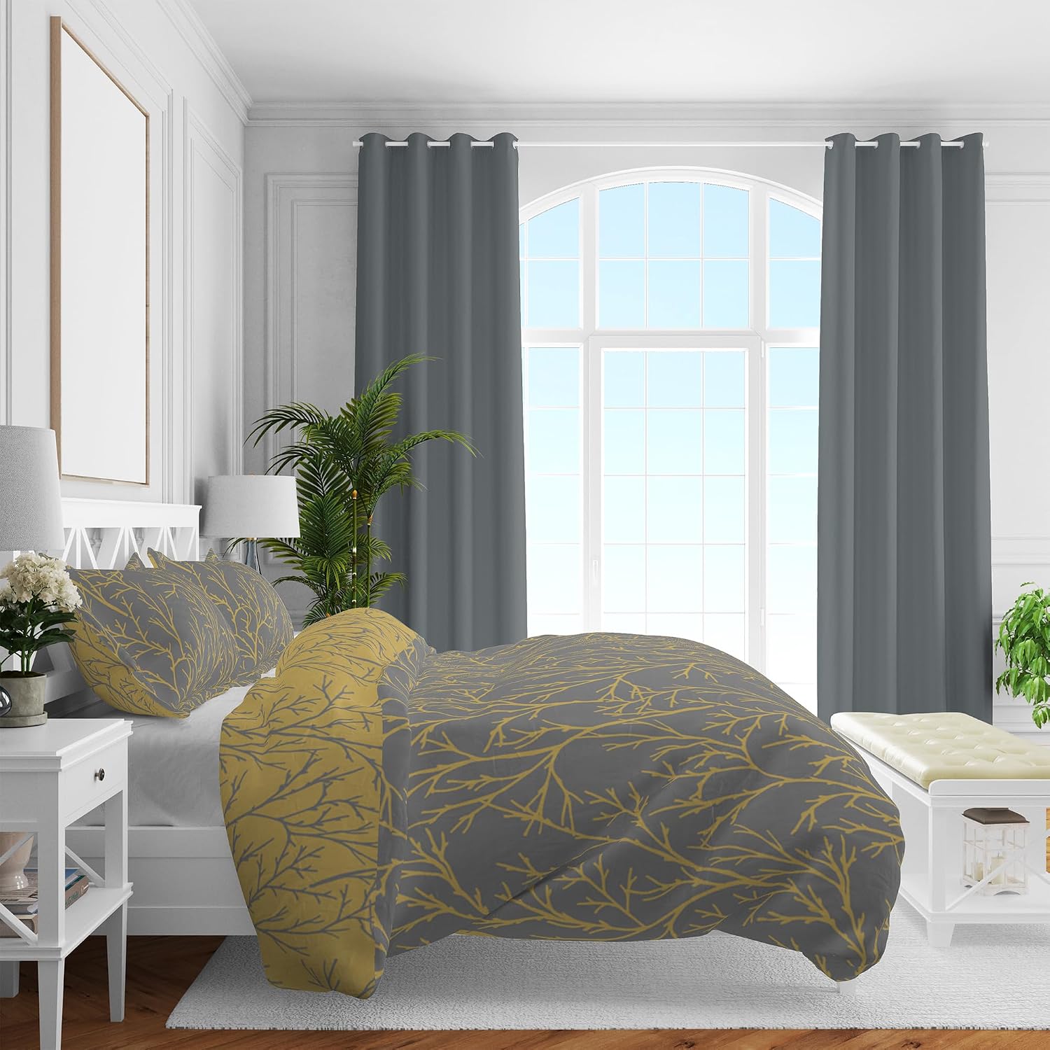 Düz Pamuk Saten Nevresim Setleri, Sarı, Queen Size
