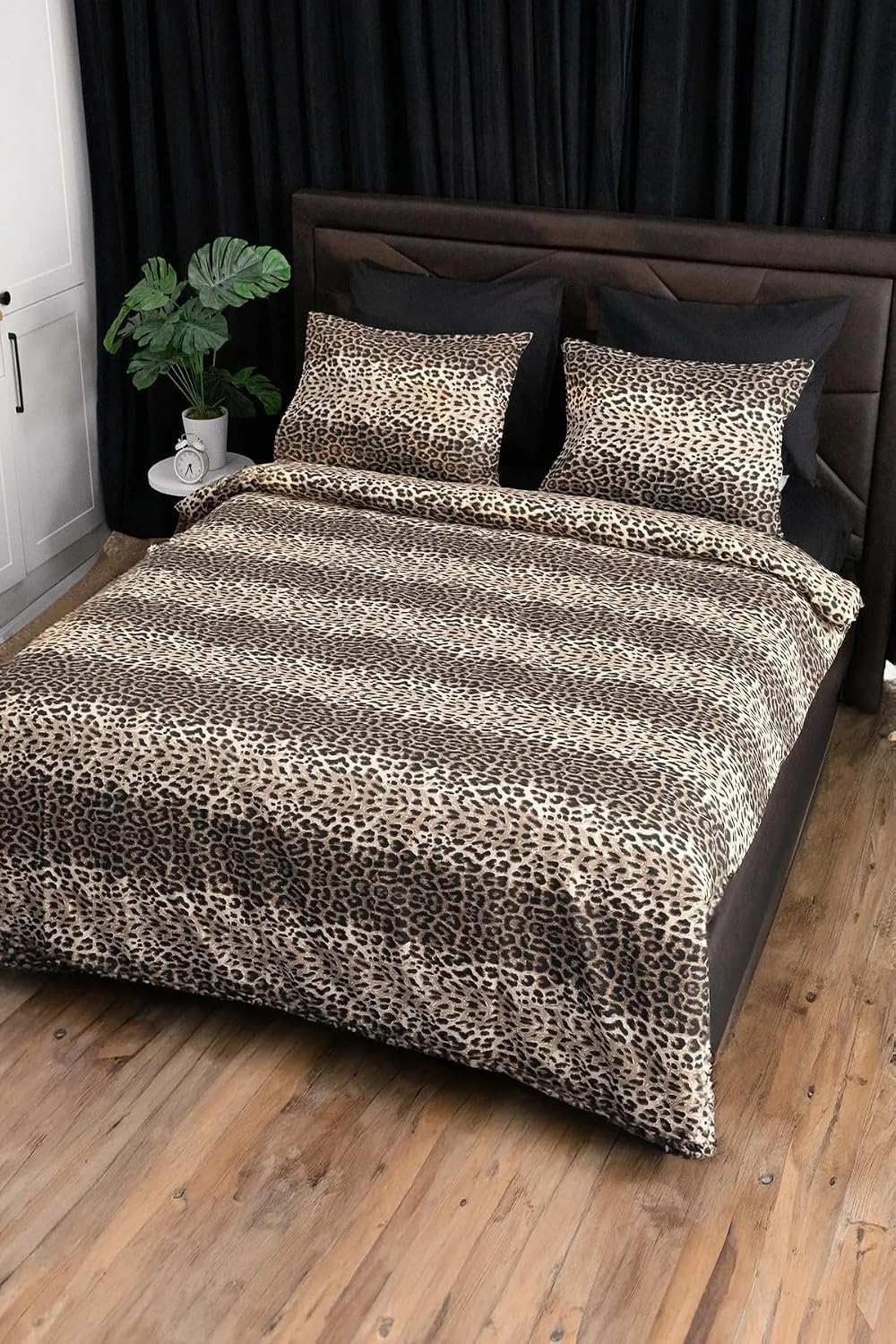 DENİZLİ ÇEYİZ Çift Kişilik Çarşafı Lastikli Nevresim Takımı Leopar