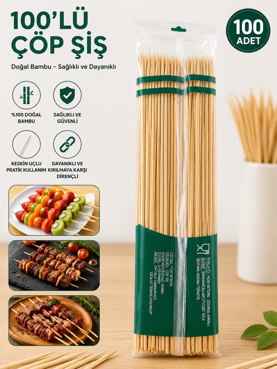 100'lü Bambu Çöp Şiş – Mangal, Izgara, Sunum ve Servis İçin Çöp Şiş Seti