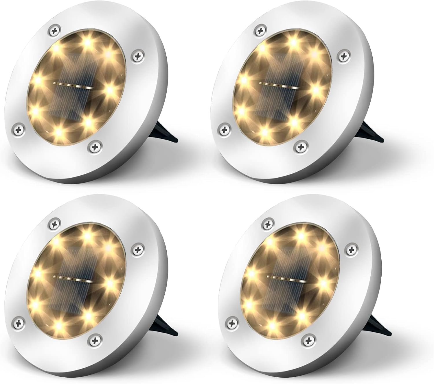 Solar Lights dış mekan bahçe tavan lambası, güneş enerjisiyle çalışan 8 LED, peyzaj, yürüme yolu, çim, merdiven güvertesi, bahçe dekorasyonu için, sıcak (4'lü paket) [enerji sınıfı A+++ [enerji