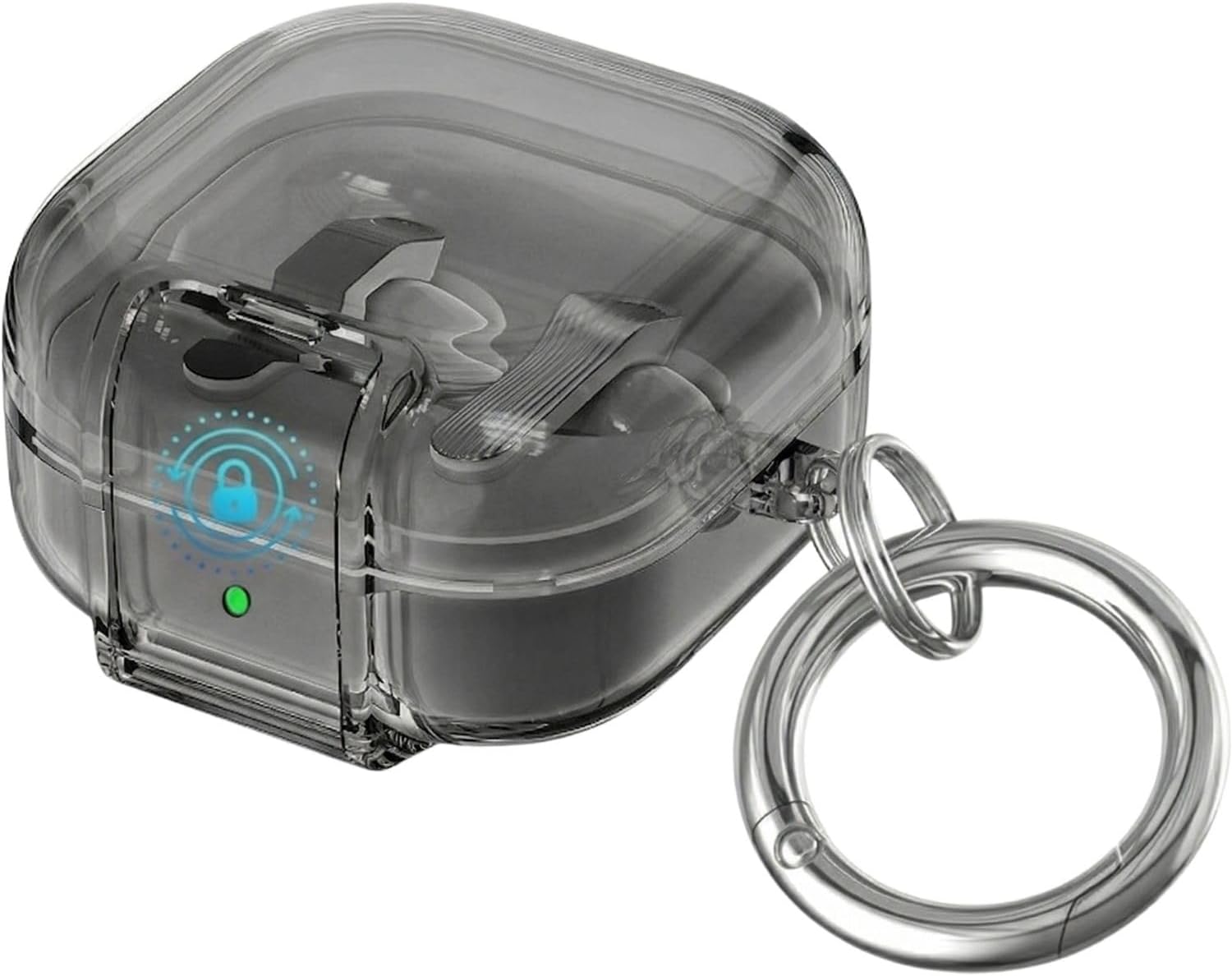 Samsung Galaxy Buds4 Pro/Buds 4 için Kılıf [Güvenlik Kilit Tasarımlı] Transparent-Lock Kulaklık Kılıfı Sararmaya Dayanıklı Taşıma Askılı TPU Koruyucu Samsung Buds 4 Pro Kılıf (Şeffaf-Siyah)