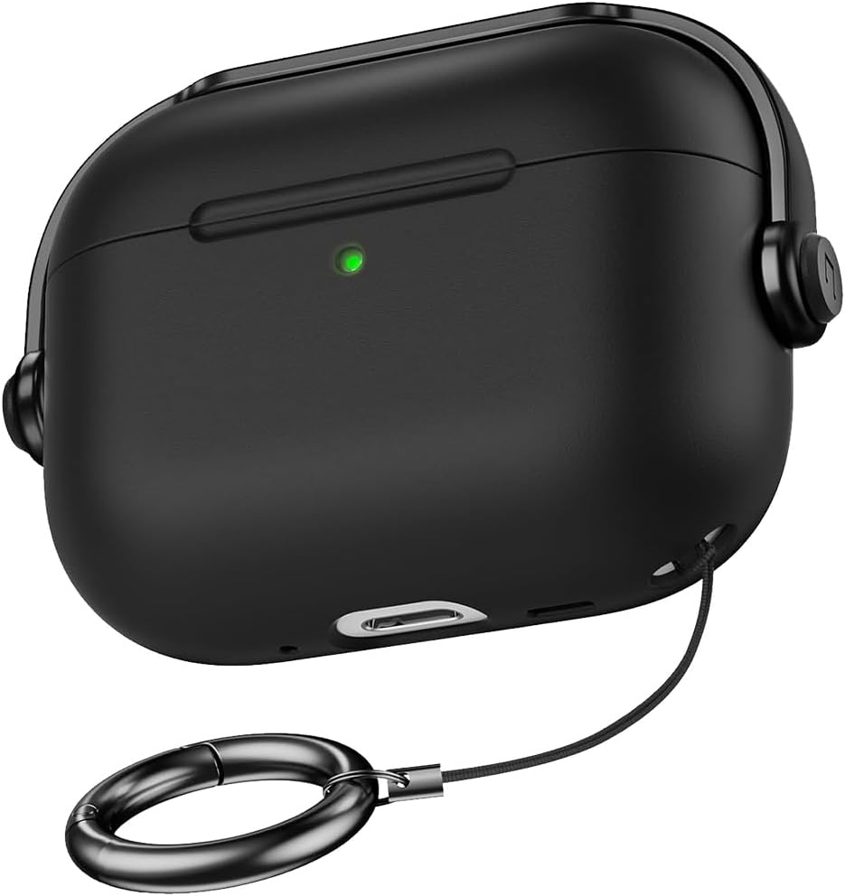 Airpods Pro 3. Nesil ile Uyumlu DjPods Sert Malzemeli Kilitli Kapak Askı Aparatlı Kılıf (Siyah-Siyah)
