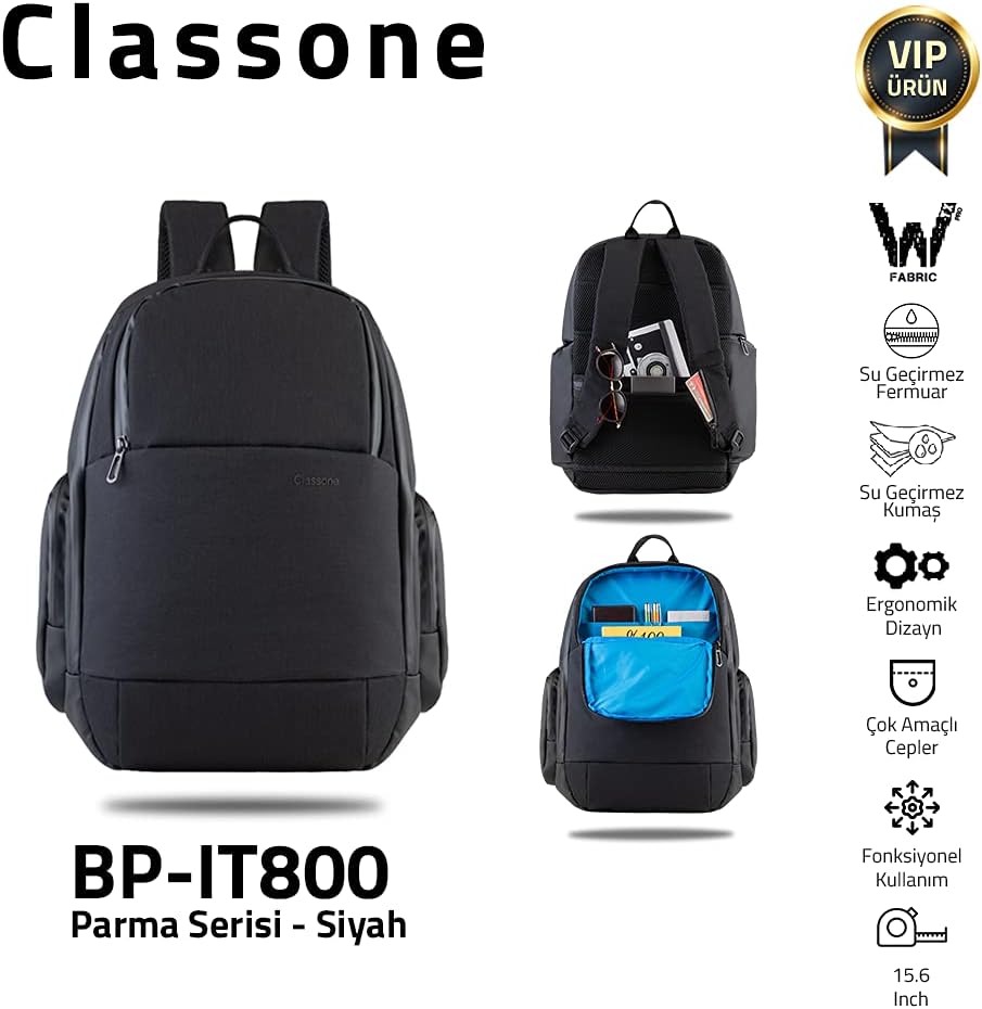 Classone BP-IT800 Parma 15.6" Notebook, Laptop k Sırt Çantası-Siyah