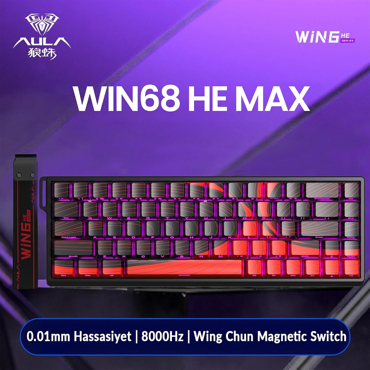 Win68 He Max Manyetik Klavye Rapid Trigger Wing Chun Switch 8000Hz RGB TKL Hot Swap Oyuncu Klavyesi Kırmızı